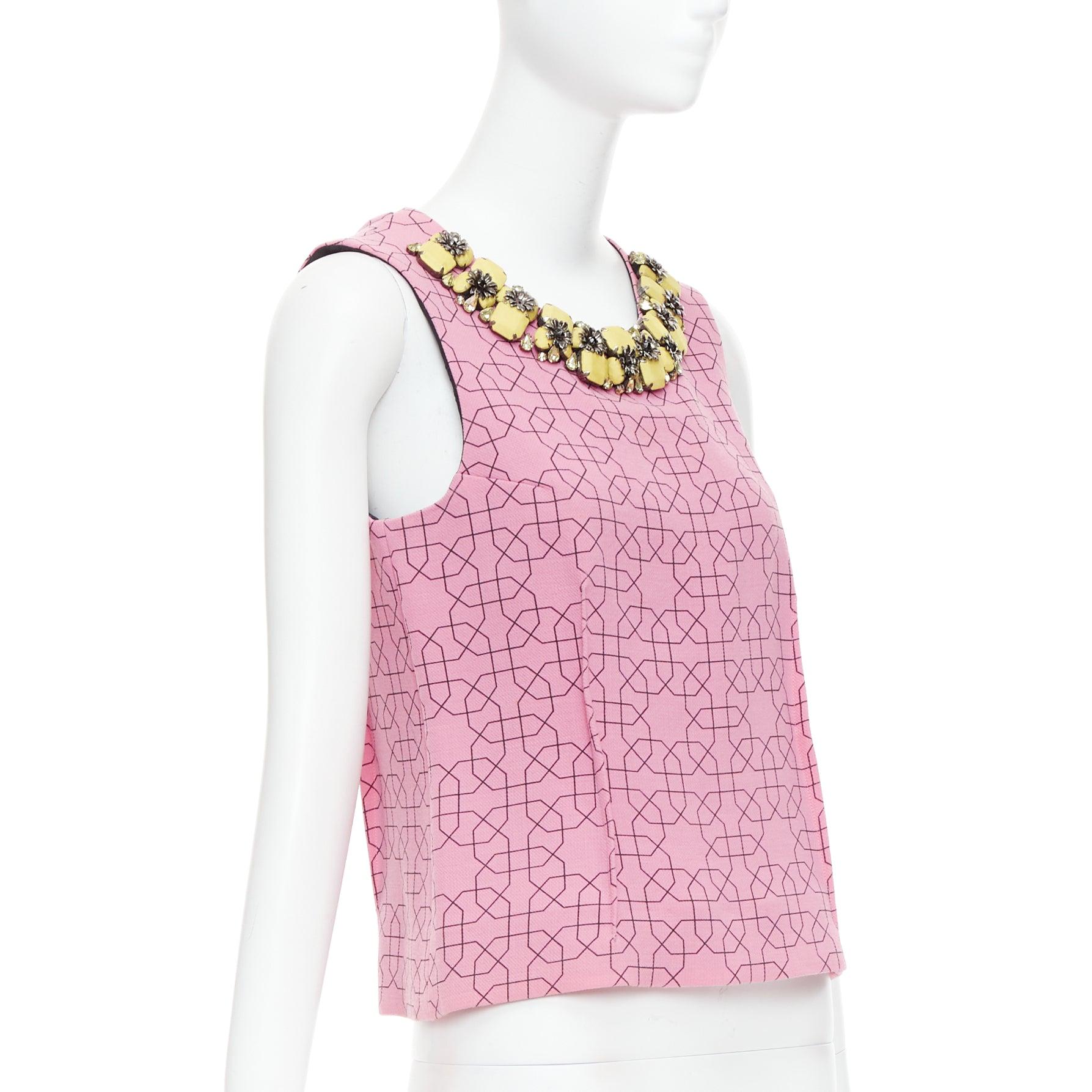 Purple MARNI pink virgin wool yellow embellished jewel collar vest IT40 S For Sale