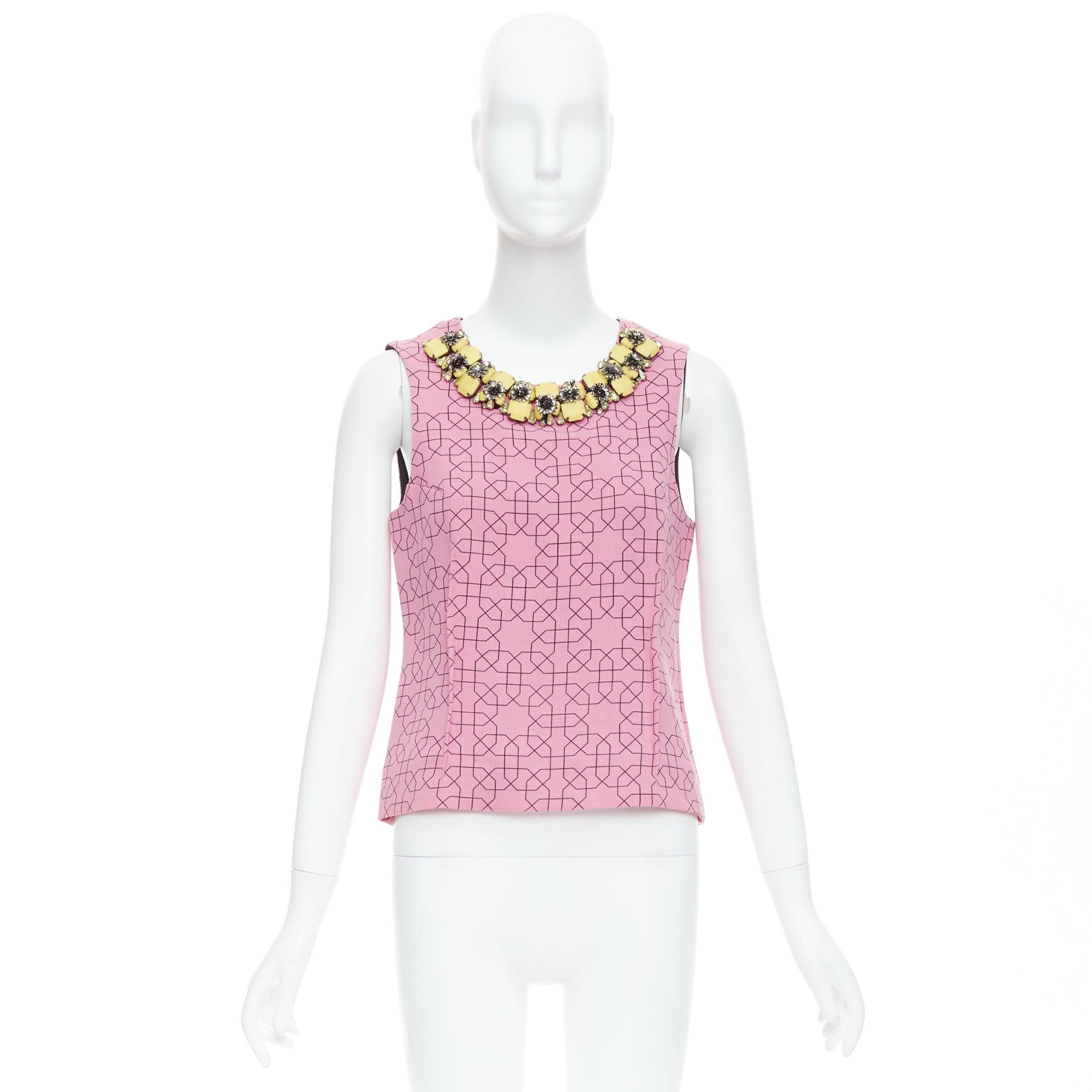MARNI pink virgin wool yellow embellished jewel collar vest IT40 S For Sale 4