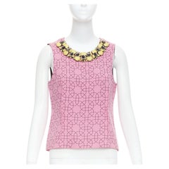 MARNI pink virgin wool yellow embellished jewel collar vest IT40 S