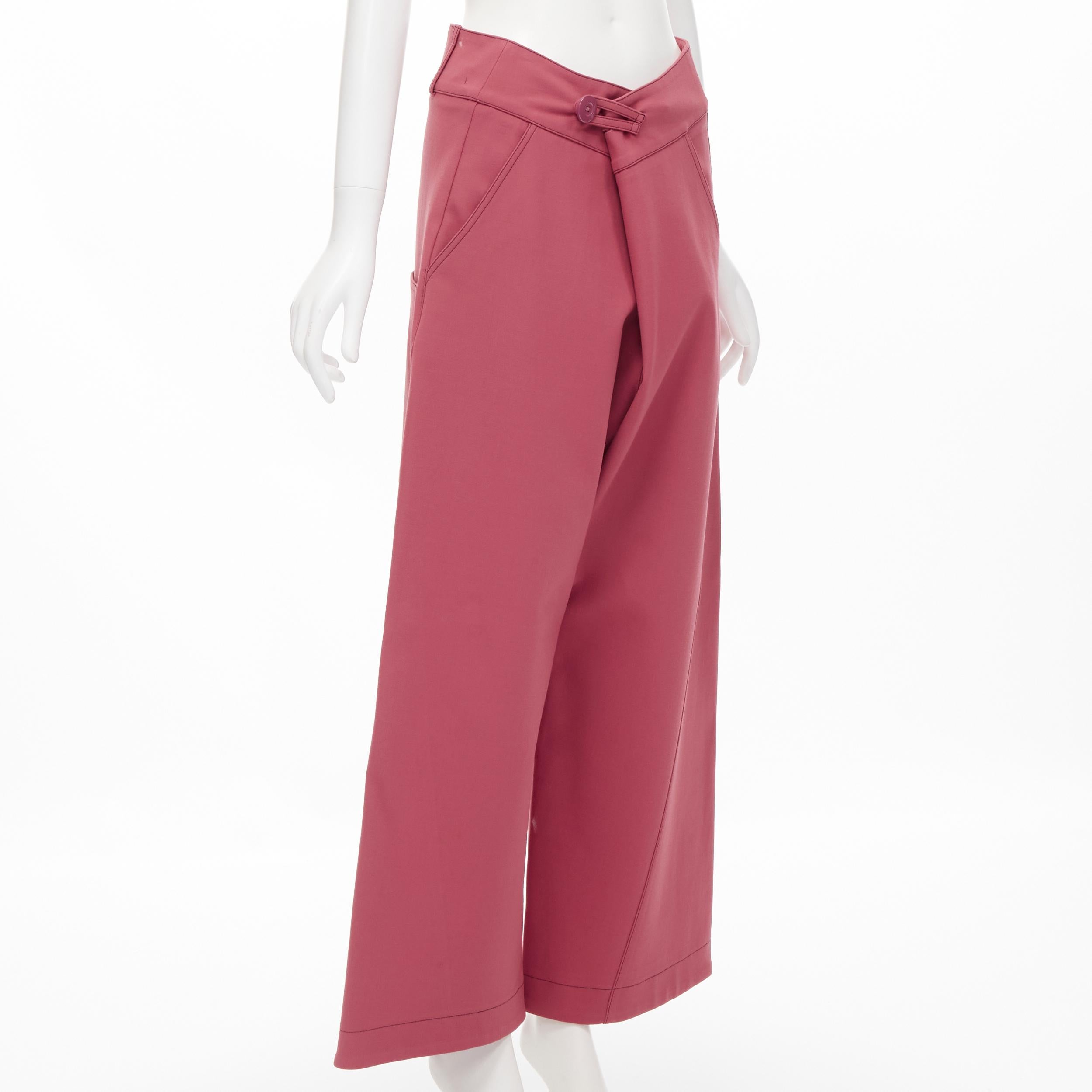Pink MARNI pink viscose wool curved seam loop button wide leg pants IT36 XS