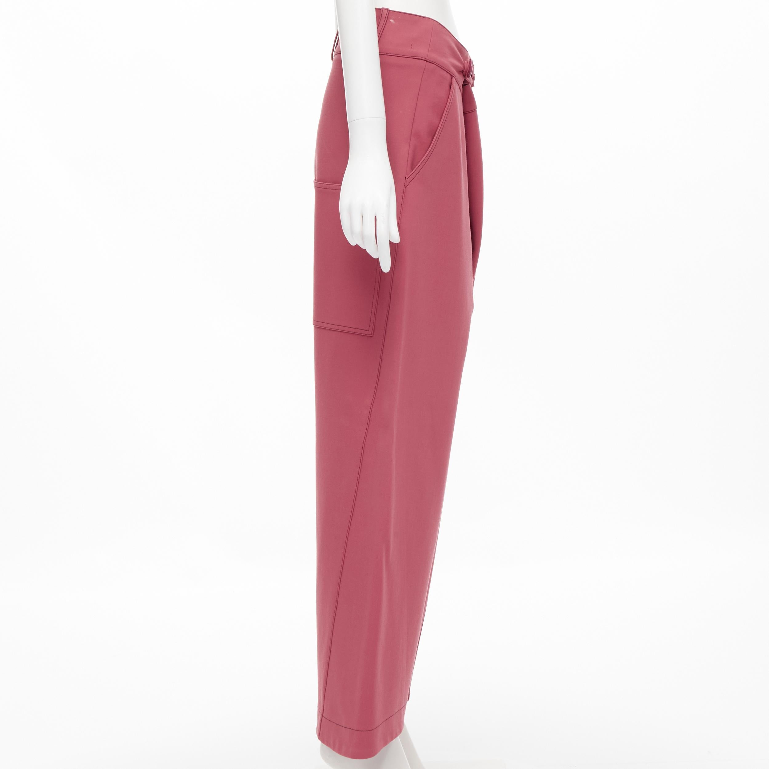 MARNI pink viscose wool curved seam loop button wide leg pants IT36 XS In Excellent Condition In Hong Kong, NT
