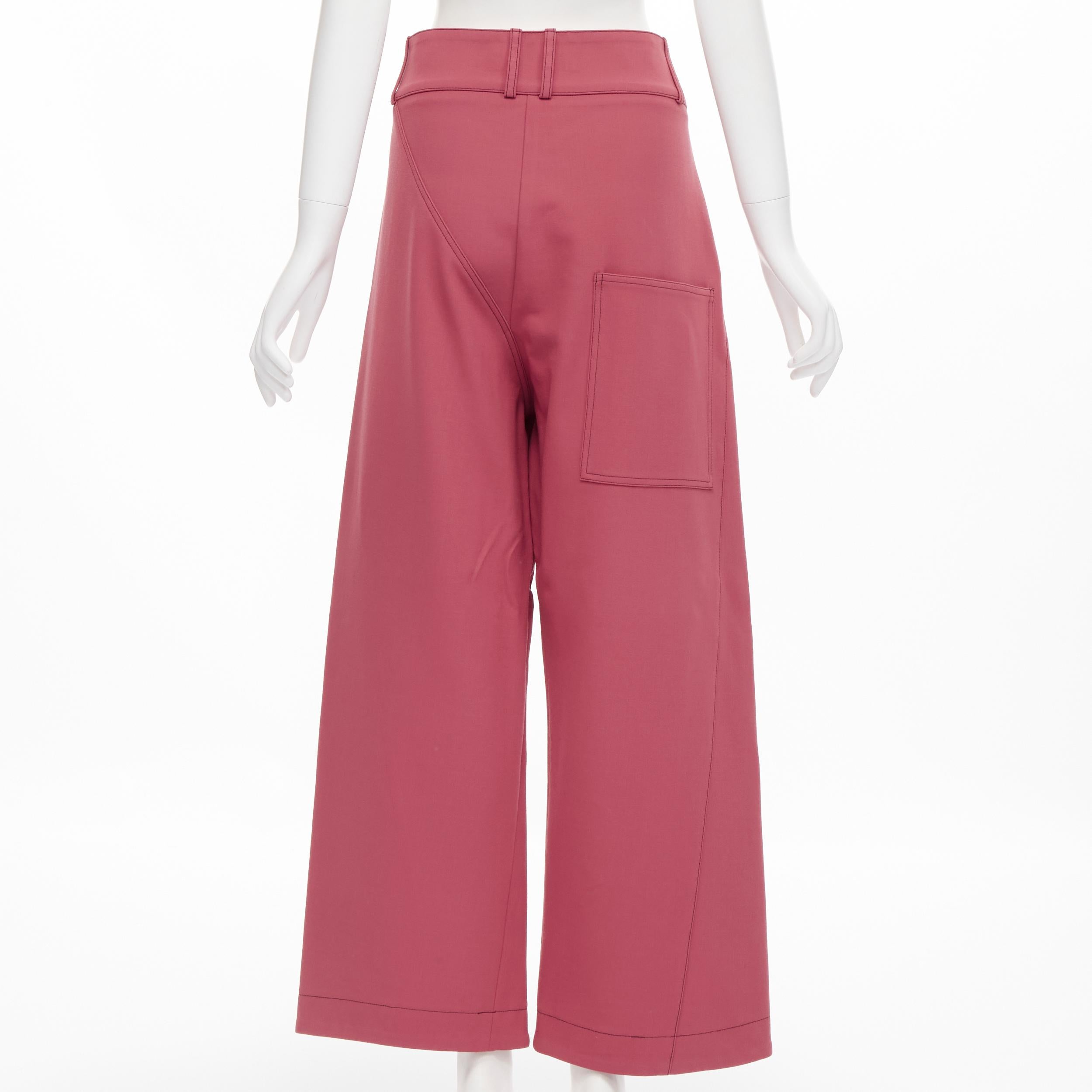 Women's MARNI pink viscose wool curved seam loop button wide leg pants IT36 XS