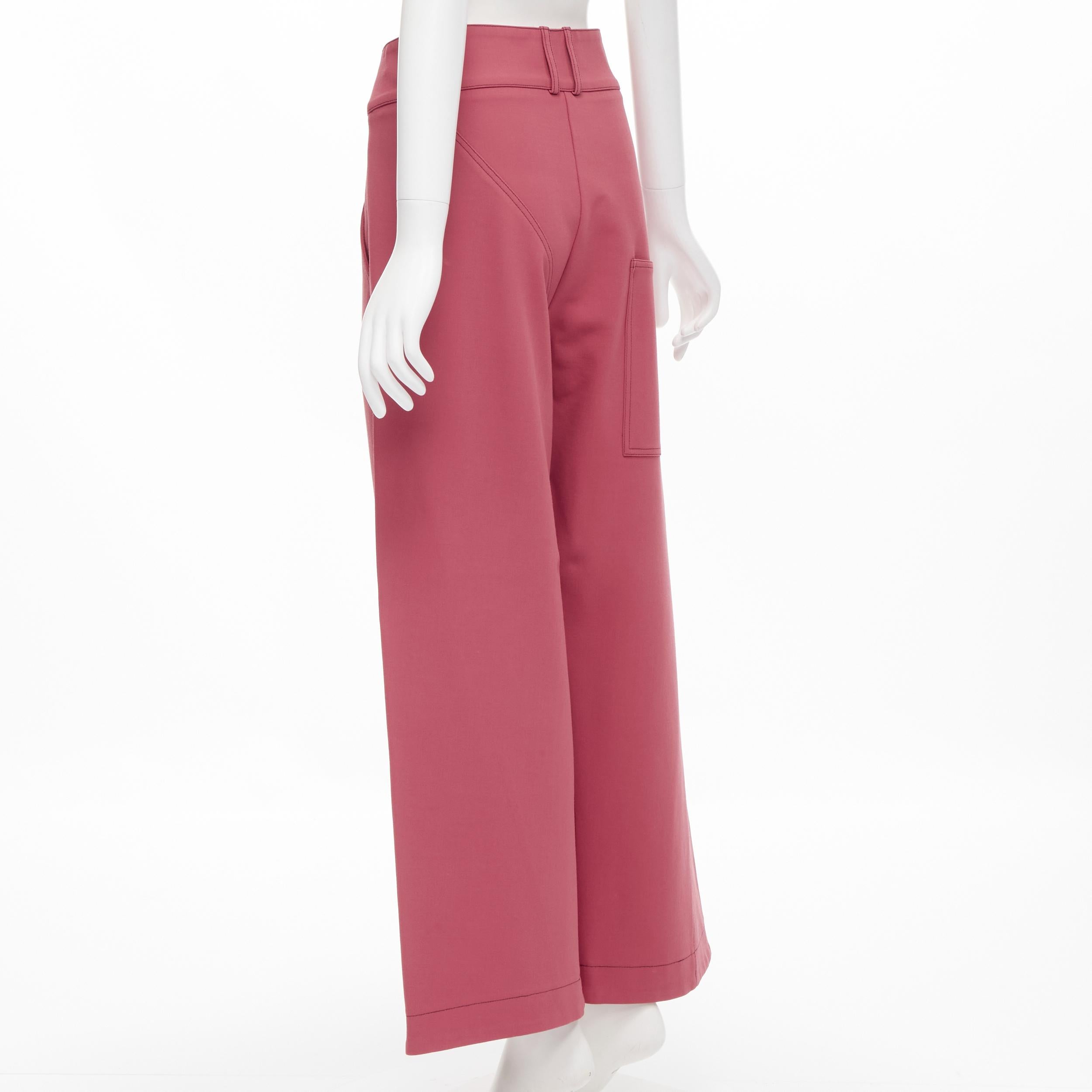 MARNI pink viscose wool curved seam loop button wide leg pants IT36 XS 1