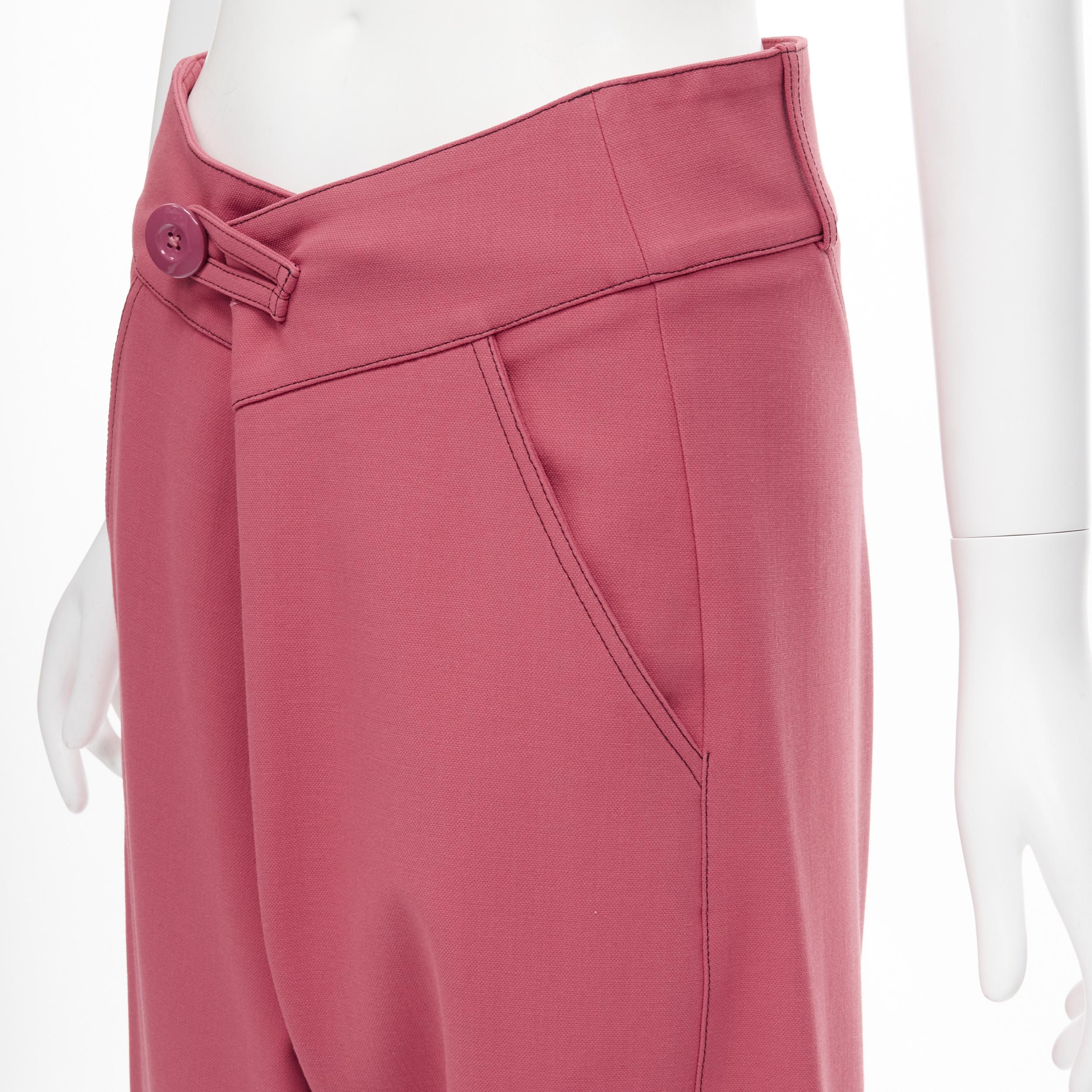 MARNI pink viscose wool curved seam loop button wide leg pants IT36 XS 2