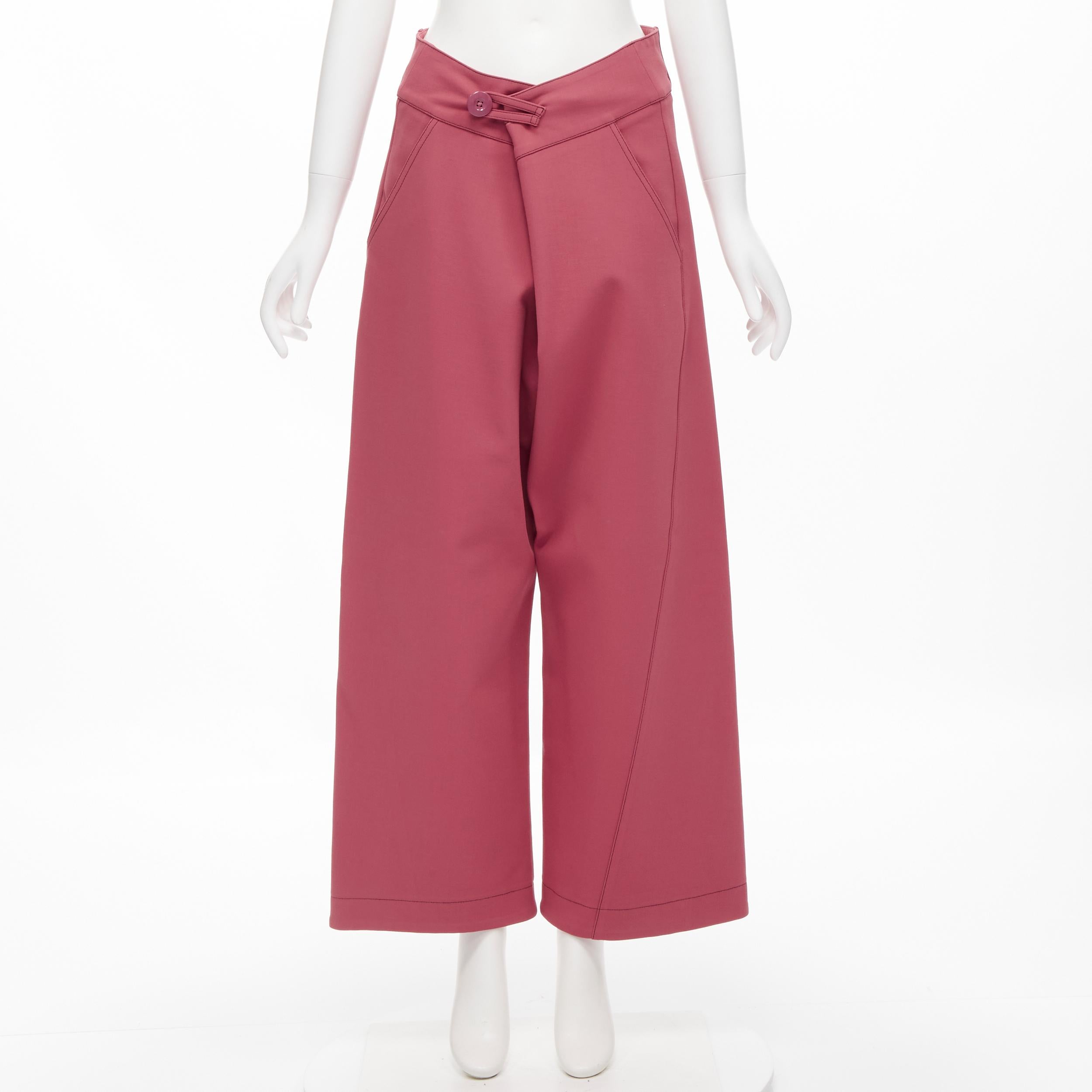 MARNI pink viscose wool curved seam loop button wide leg pants IT36 XS 4