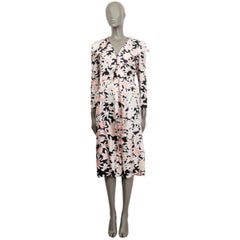 MARNI pink white black silk FLORAL RUFFLED BELTED MIDI Dress 40 S