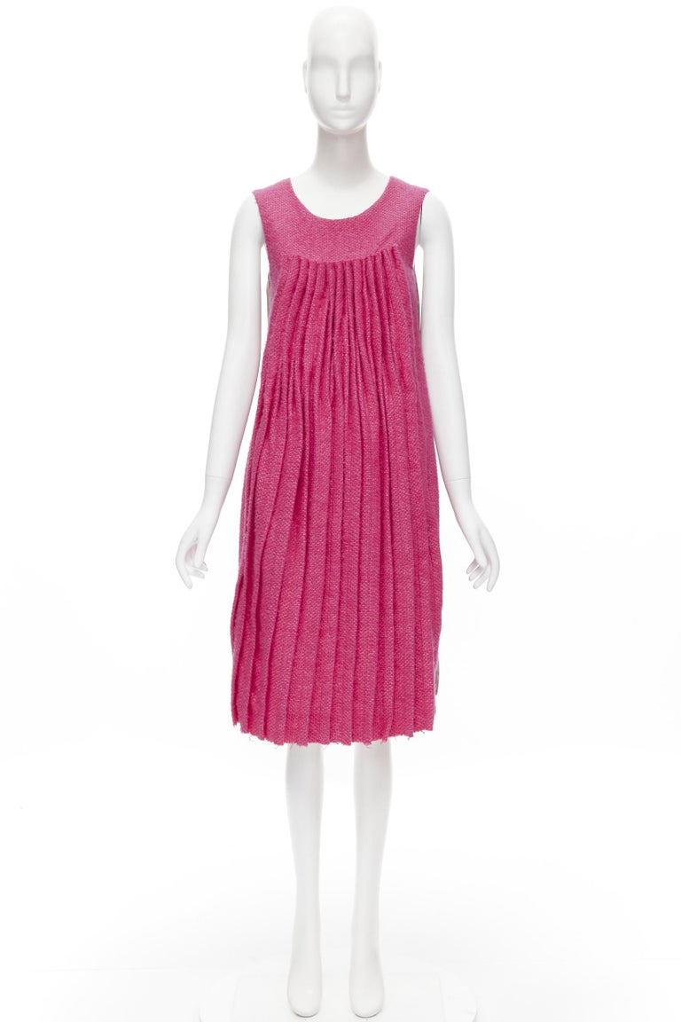 MARNI pink wool tweed gathered pleat contrast back sleeveless