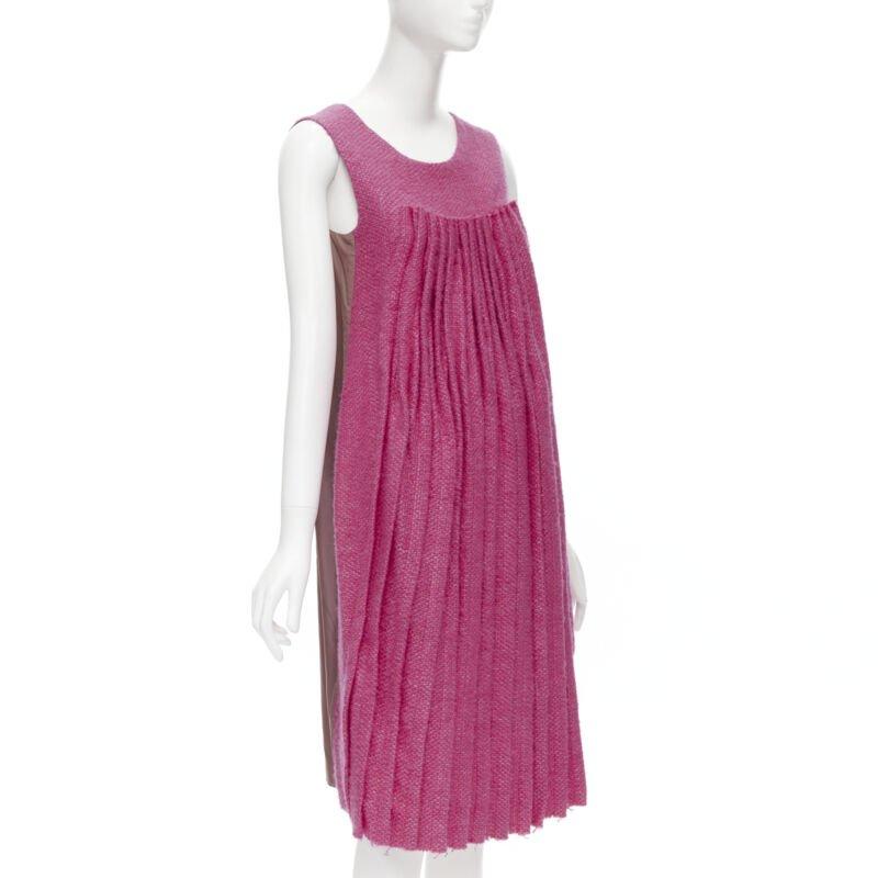 Pink MARNI pink wool tweed gathered pleat contrast back sleeveless dress IT38 XS For Sale