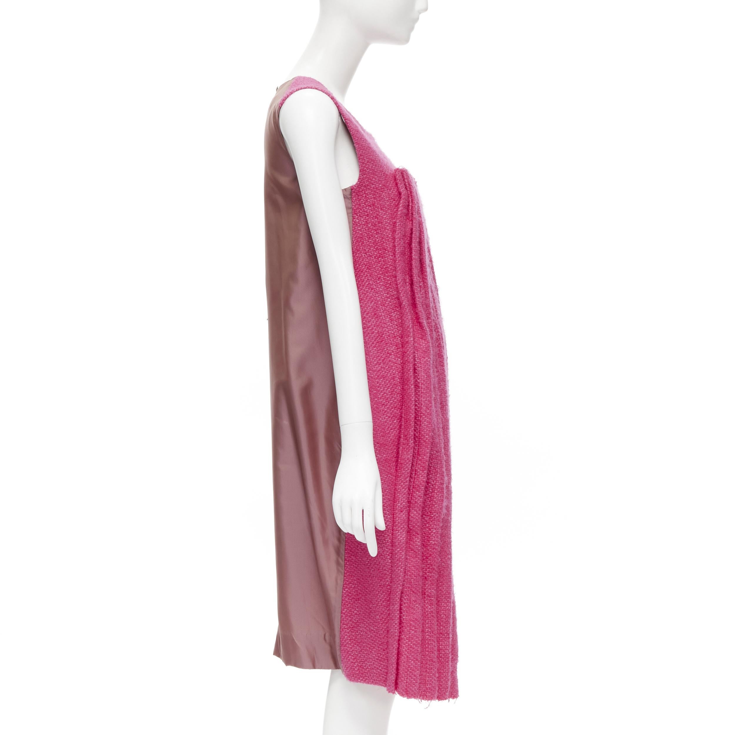 Pink MARNI pink wool tweed gathered pleat contrast back sleeveless dress IT38 XS For Sale