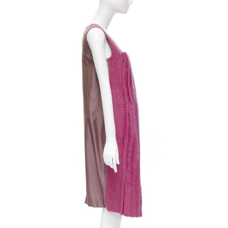 MARNI pink wool tweed gathered pleat contrast back sleeveless dress IT38 XS In Excellent Condition For Sale In Hong Kong, NT