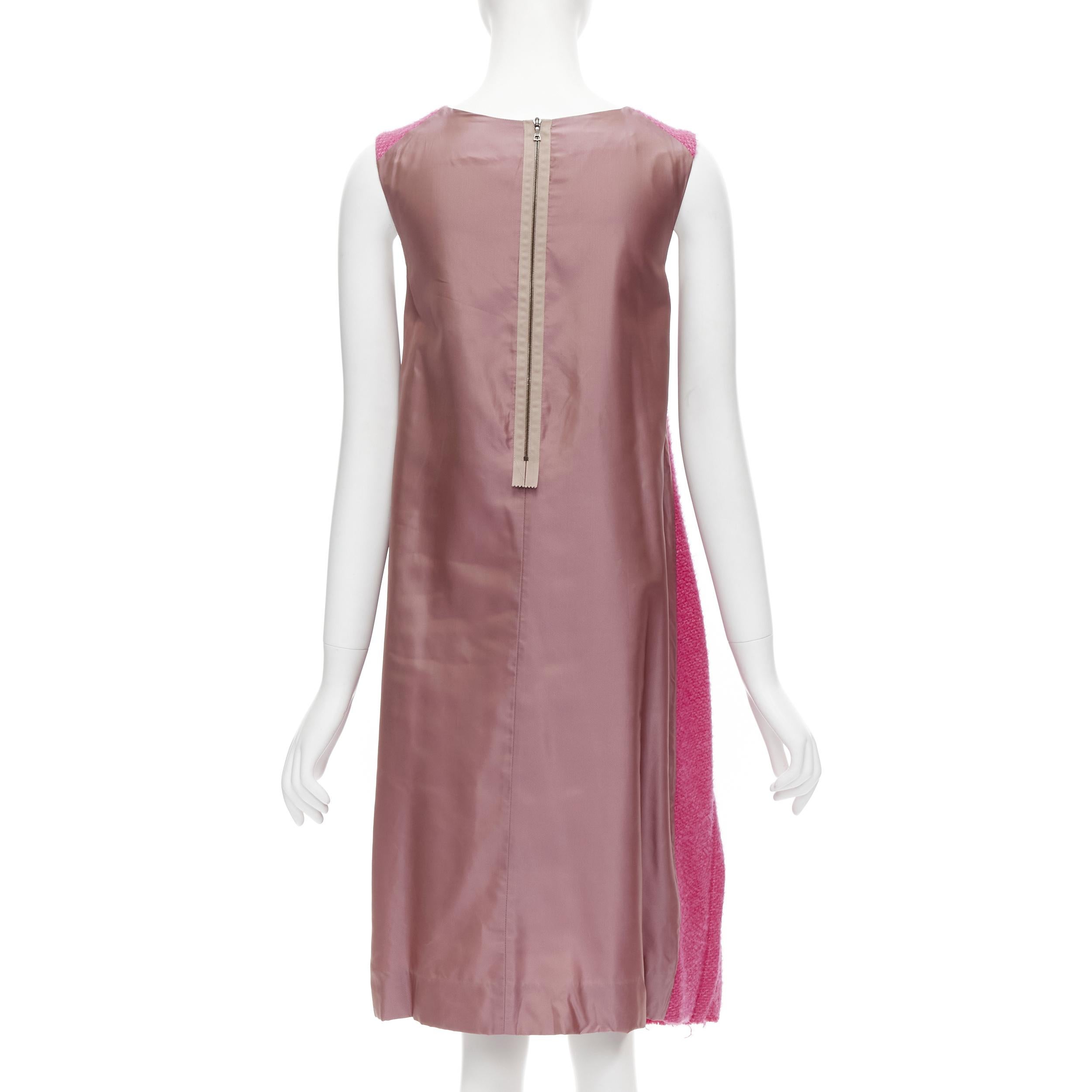 MARNI pink wool tweed gathered pleat contrast back sleeveless dress IT38 XS In Excellent Condition For Sale In Hong Kong, NT