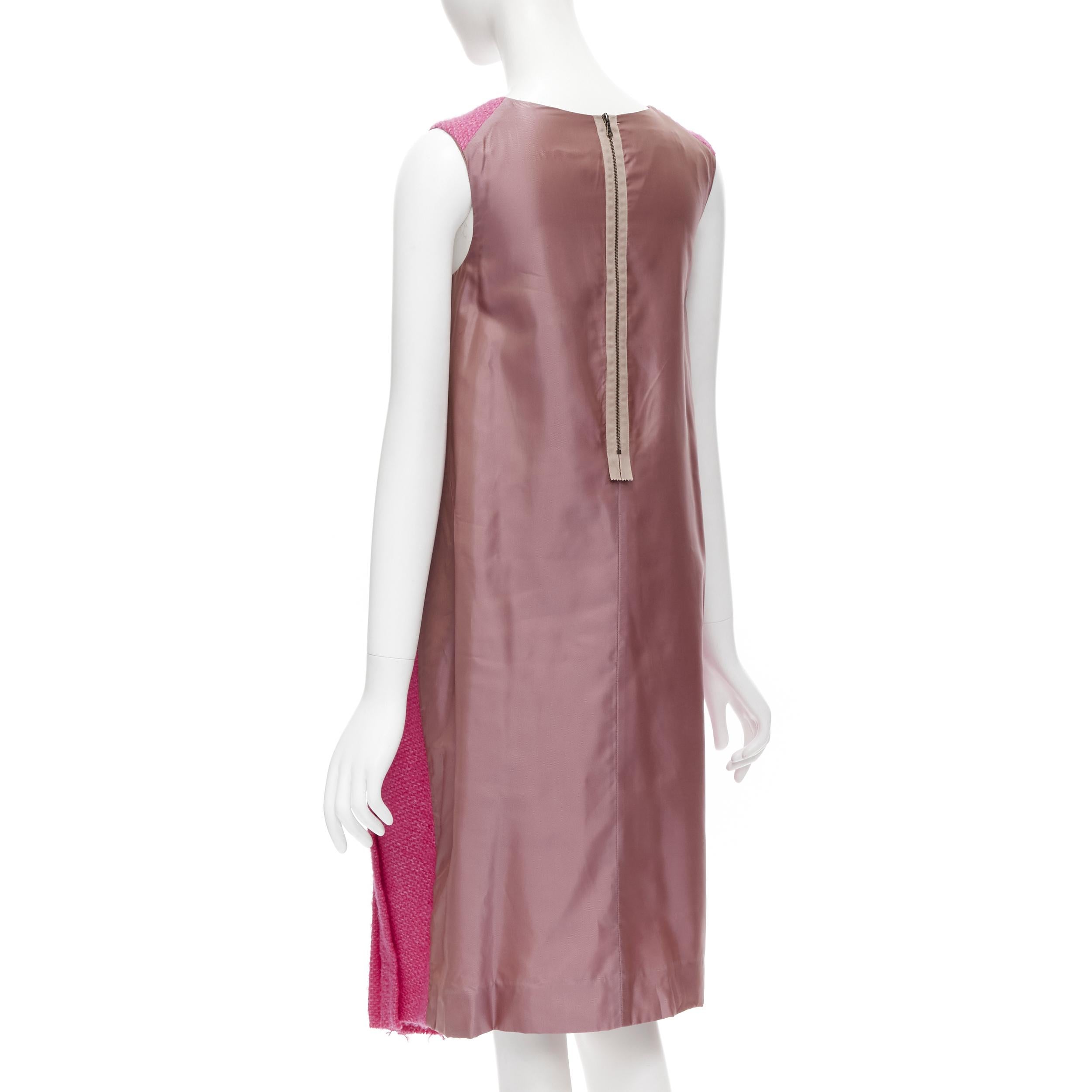 Women's MARNI pink wool tweed gathered pleat contrast back sleeveless dress IT38 XS For Sale