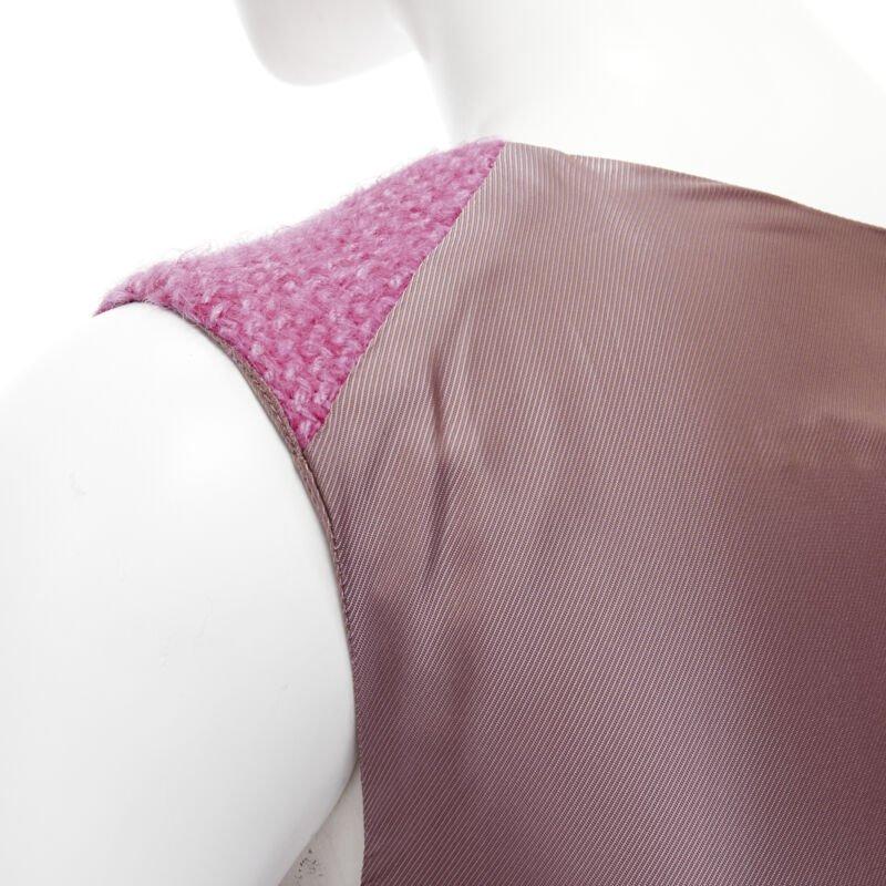 MARNI pink wool tweed gathered pleat contrast back sleeveless dress IT38 XS For Sale 3