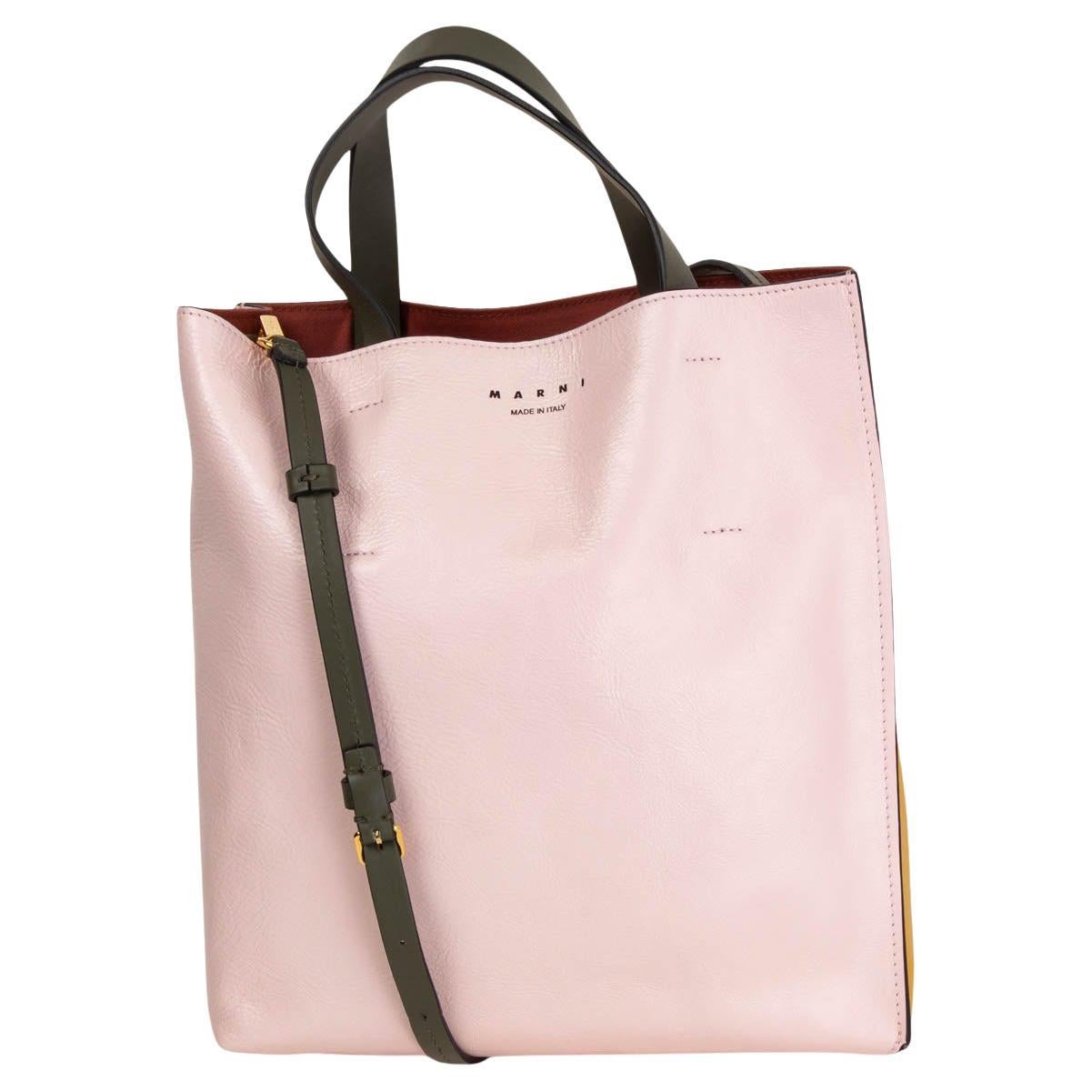 MARNI pink yellow green leather TRICOLOR MUSEO SMALL TOTE Bag at