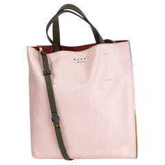 MARNI Sac TRICOLOR MUSEO TOTE SMALL en cuir rose jaune et vert