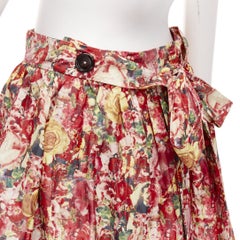 MARNI pink yellow portrait cartoon floral print wrap waist balloon skirt IT38 XS