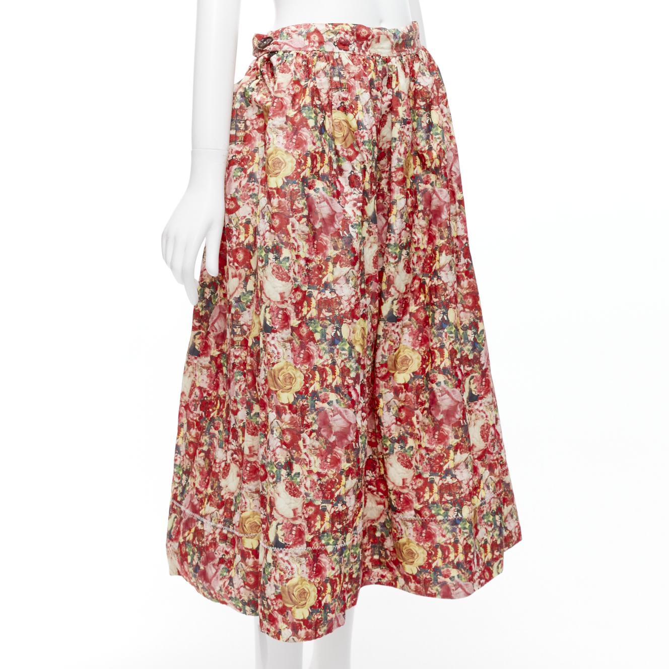 MARNI pink yellow portrait cartoon floral print wrap waist balloon skirt IT38 XS In Excellent Condition For Sale In Hong Kong, NT