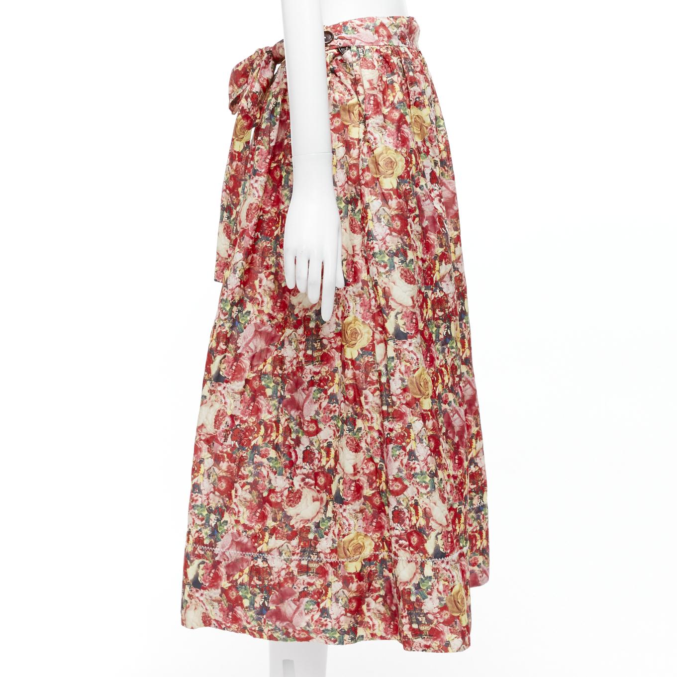 MARNI pink yellow portrait cartoon floral print wrap waist balloon skirt IT38 XS In Excellent Condition For Sale In Hong Kong, NT