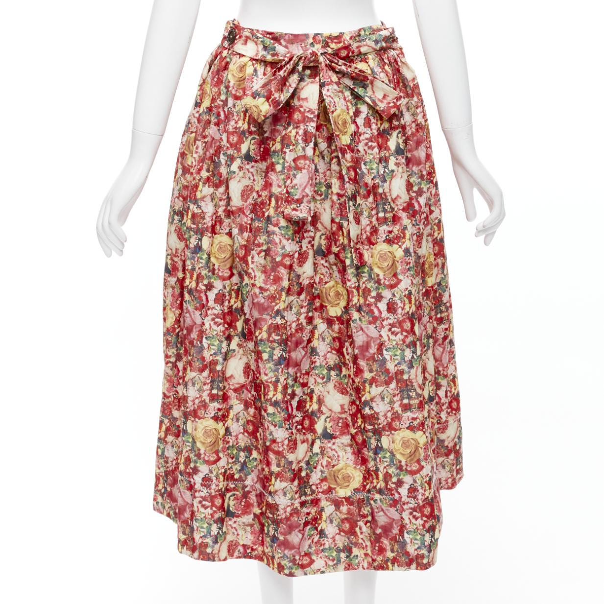 Women's MARNI pink yellow portrait cartoon floral print wrap waist balloon skirt IT38 XS For Sale