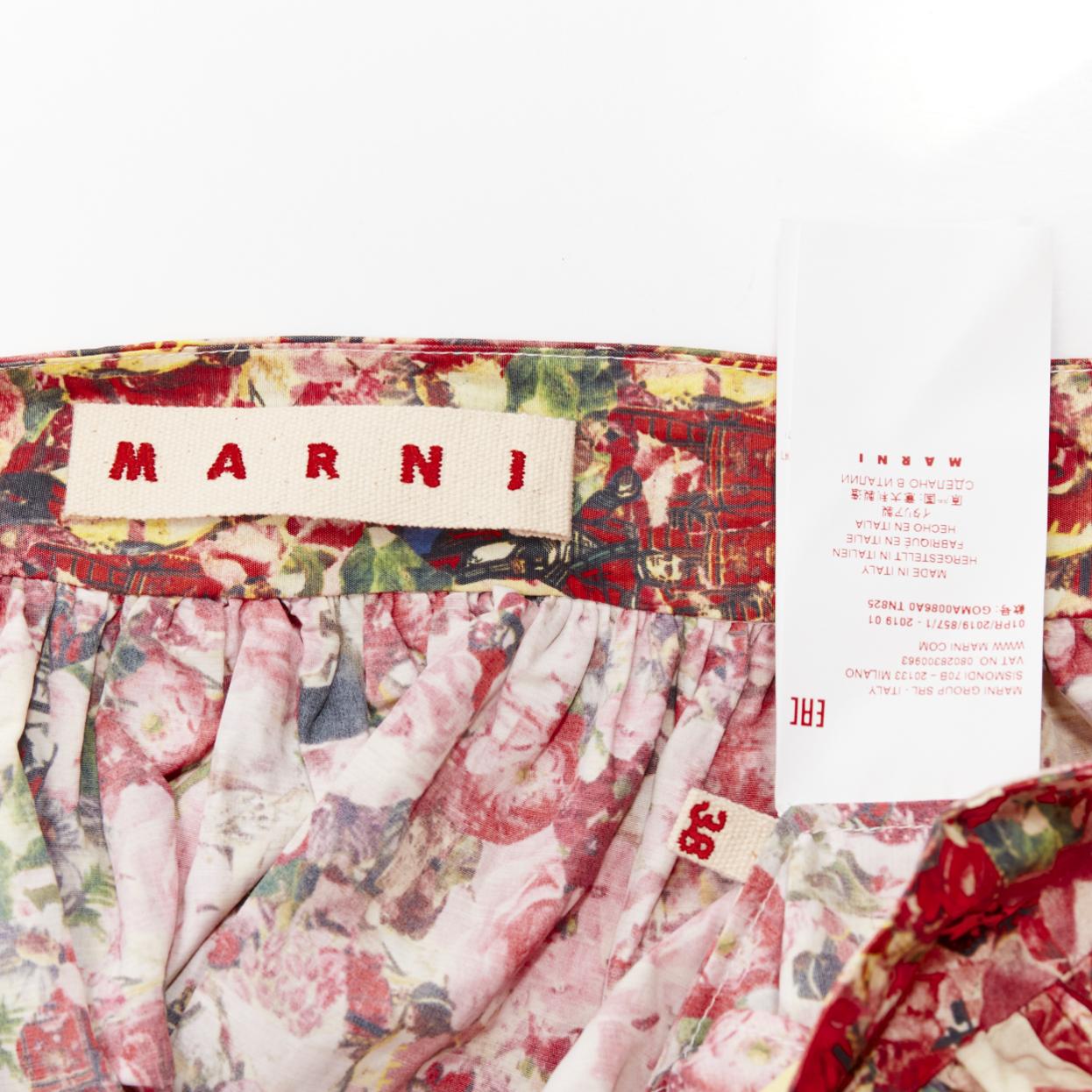 MARNI pink yellow portrait cartoon floral print wrap waist balloon skirt IT38 XS For Sale 3