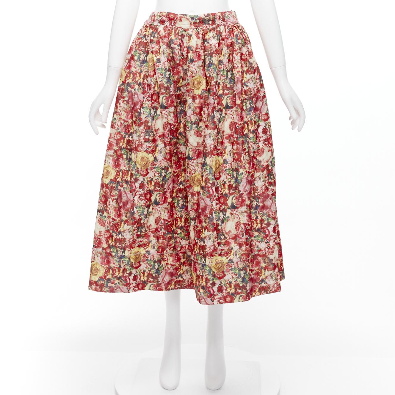 MARNI pink yellow portrait cartoon floral print wrap waist balloon skirt IT38 XS For Sale 4
