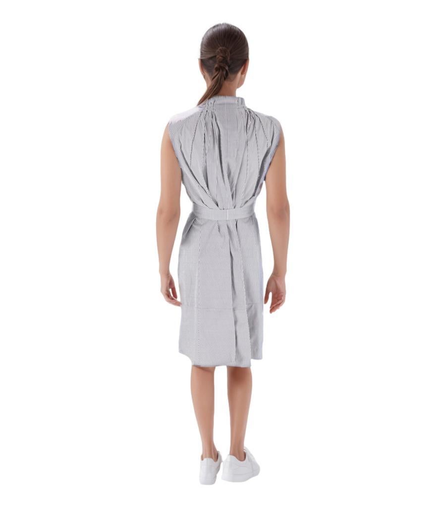 Marni Pinstripe Belted Cotton Dress In Good Condition For Sale In London, GB