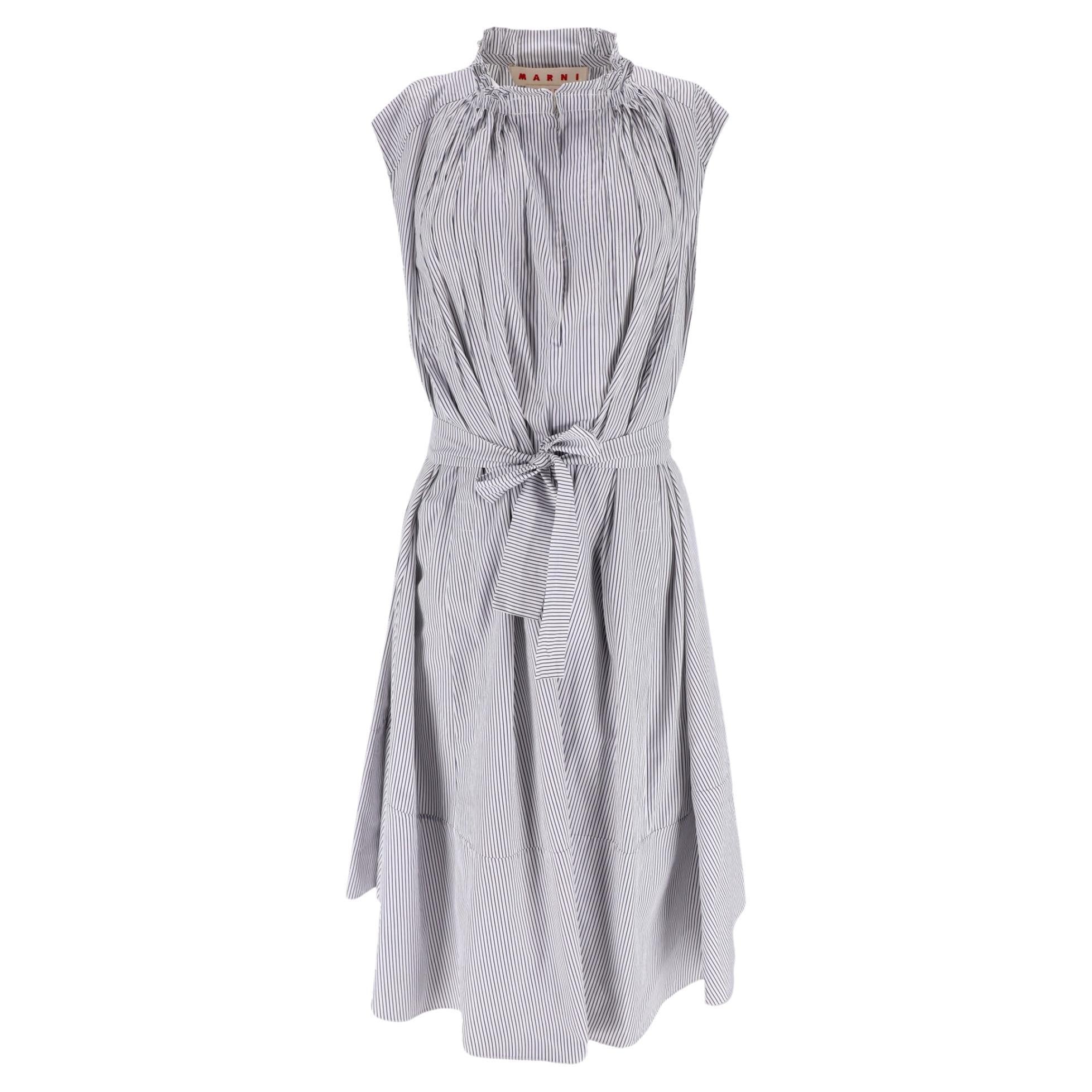Marni Pinstripe Belted Cotton Dress For Sale