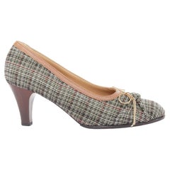 MARNI plaid tweed bow brown trimmed ruched fabric ballerina low dress pumps EU36