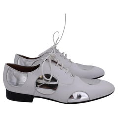 Marni Polka Dot Lace Up Oxfords in White and Silver Leather