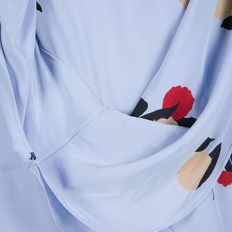 Women's Marni Powder Blue Floral Printed Silk Draped Front Blouse M