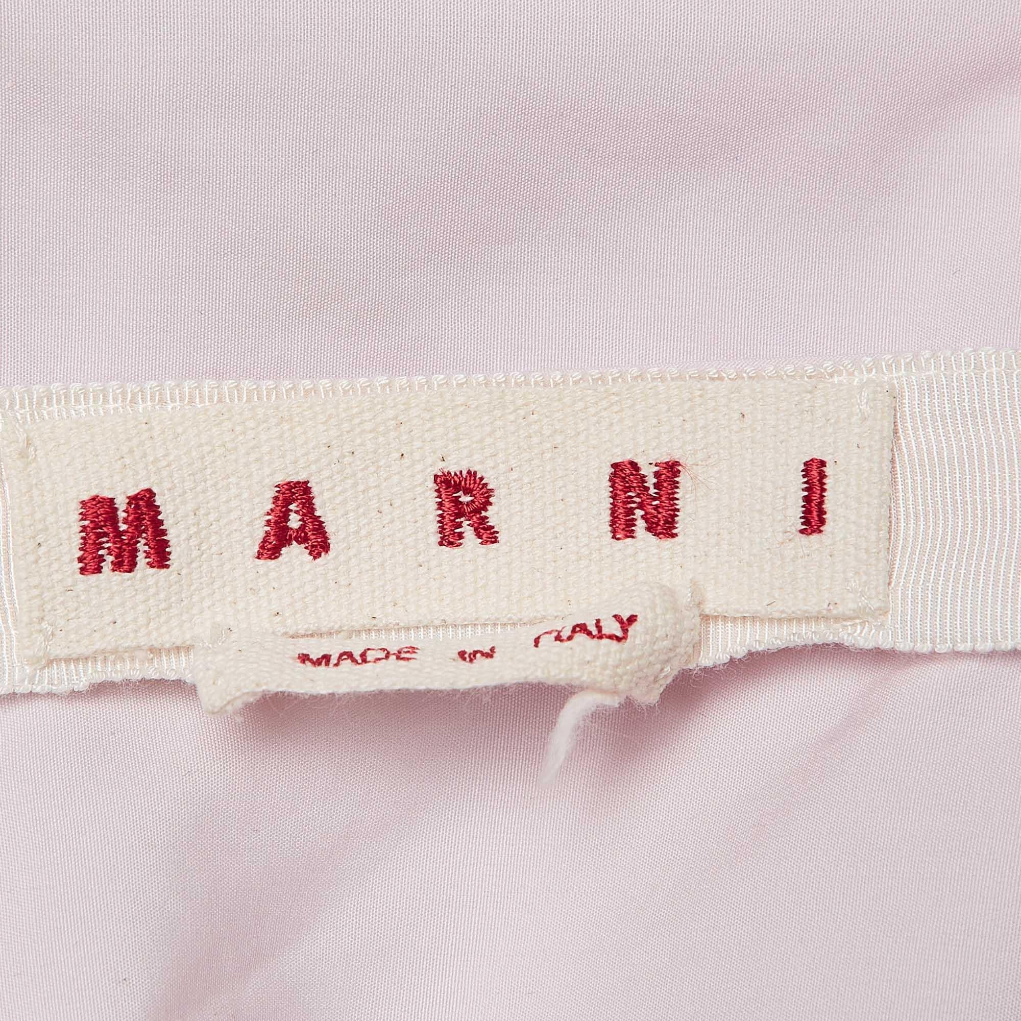 Marni Powder Pink Cotton Pleated Cap Sleeve Blouse S In Good Condition For Sale In Dubai, Al Qouz 2