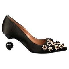 MARNI Pre-Fall 2017 Size 8 Black & White Embellished Silk Pumps