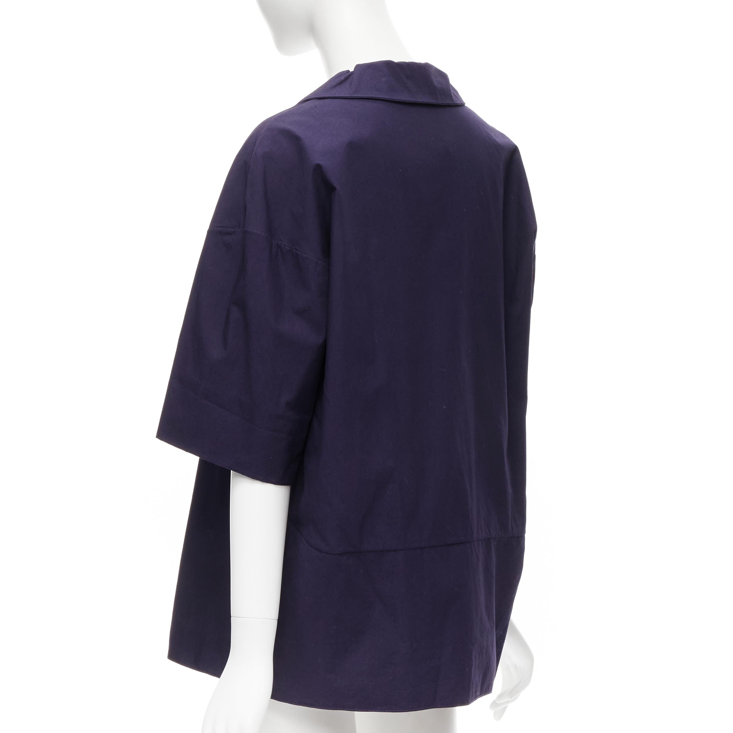 Black MARNI purple cotton curved seam V-neck oversized boxy polo shirt top IT44 M For Sale