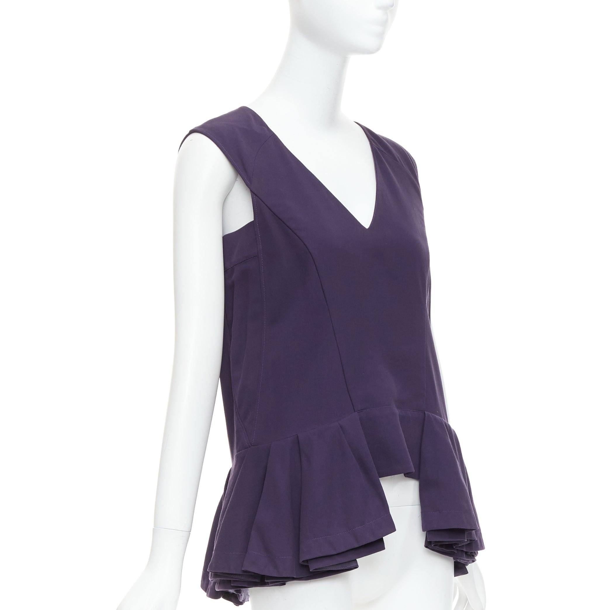 Black MARNI purple cotton silk Vneck peplum hi low tunic top IT40 S For Sale