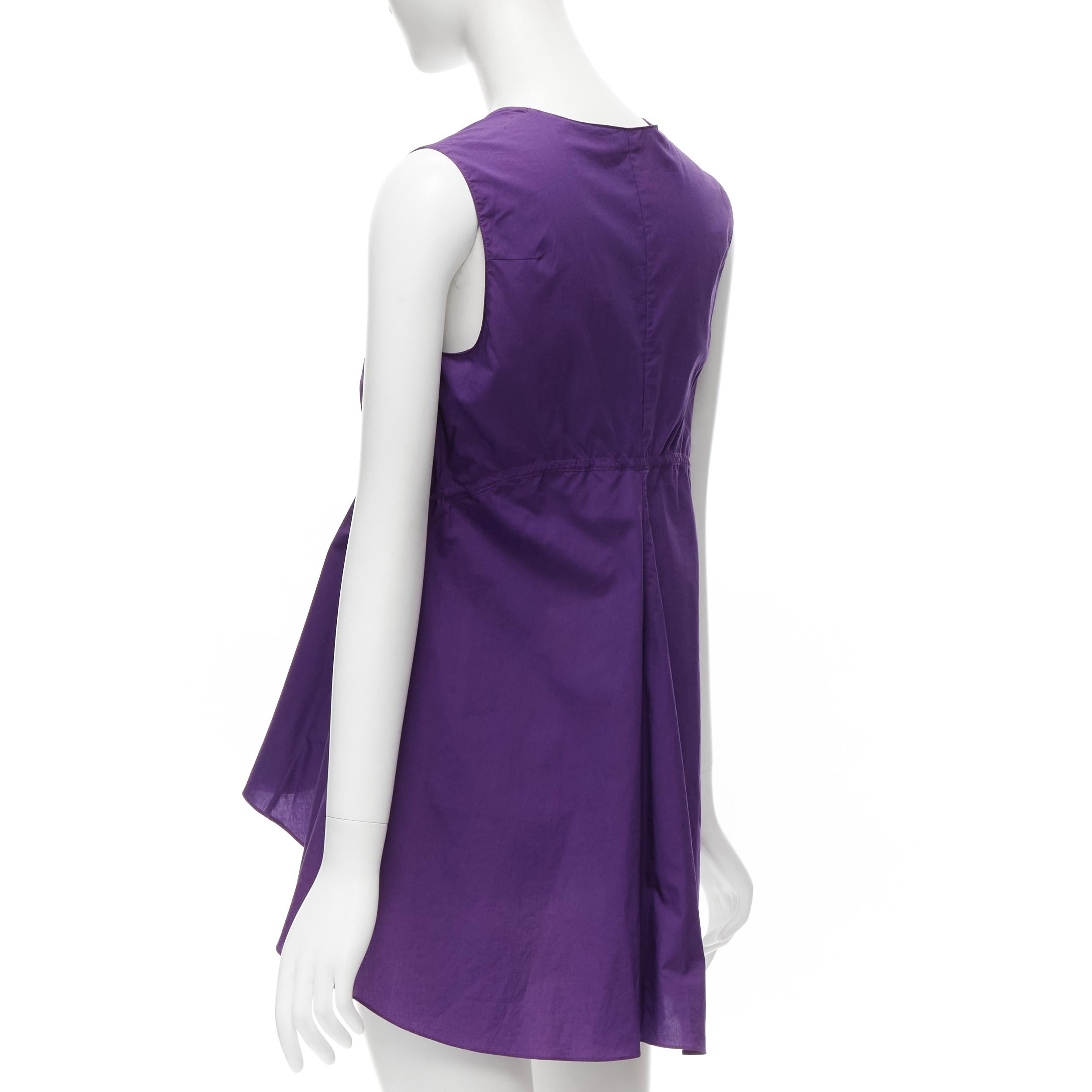 MARNI purple cotton V-neck drawstring peplum high low top IT40 S In Excellent Condition For Sale In Hong Kong, NT