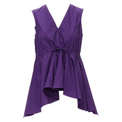 MARNI purple cotton V-neck drawstring peplum high low top IT40 S