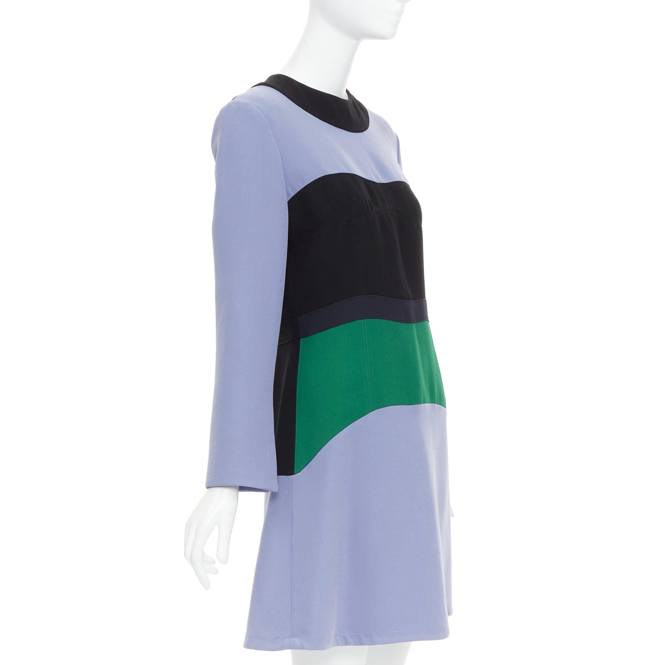 Purple MARNI purple green black colorblocked fit flare long sleeve mini dress IT42 M For Sale