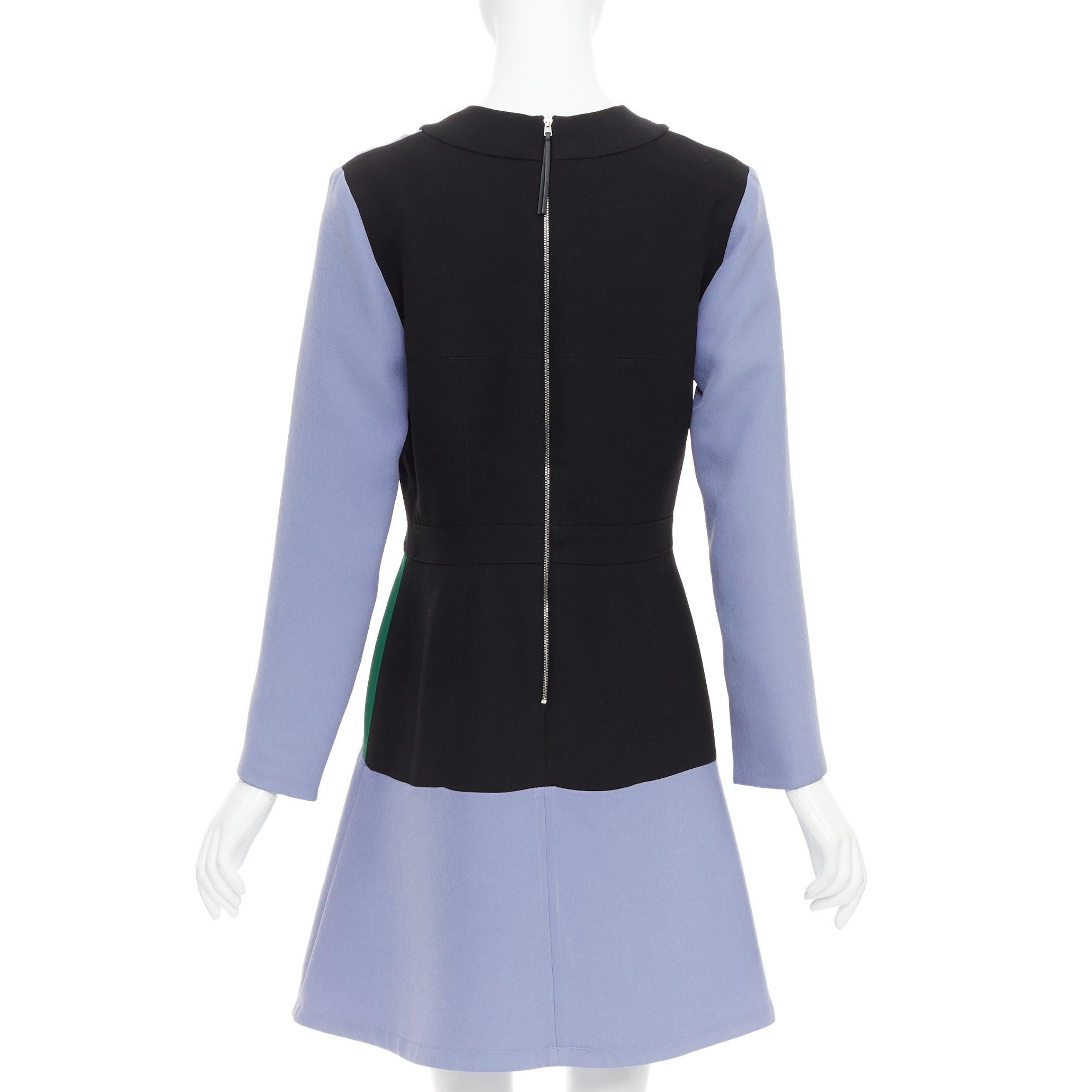 Women's MARNI purple green black colorblocked fit flare long sleeve mini dress IT42 M For Sale