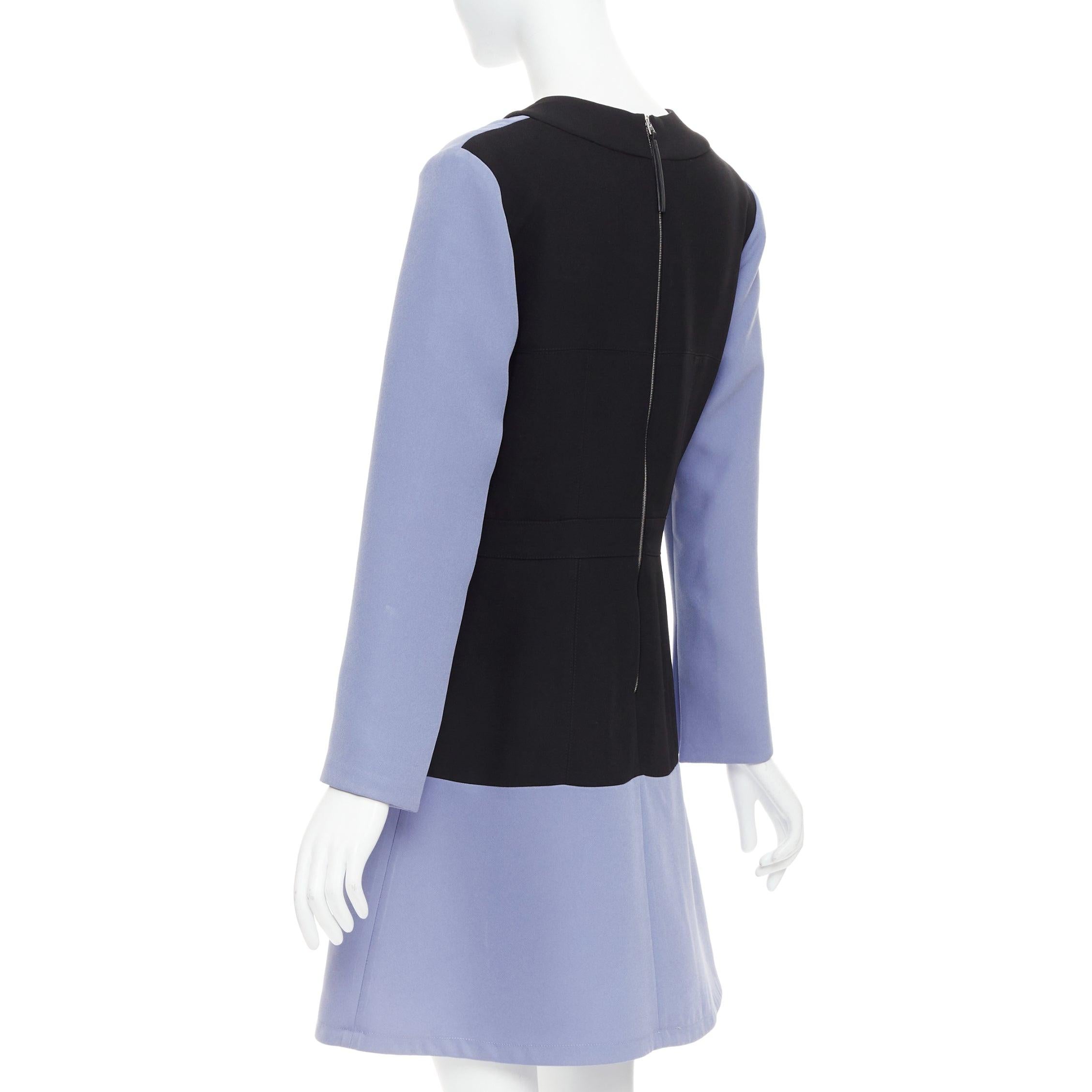 MARNI purple green black colorblocked fit flare long sleeve mini dress IT42 M For Sale 1