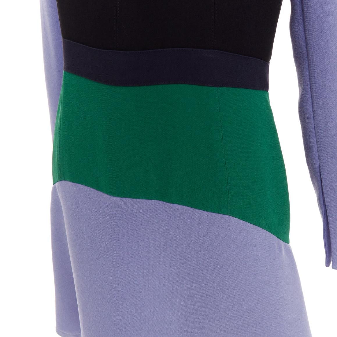 MARNI purple green black colorblocked fit flare long sleeve mini dress IT42 M For Sale 2
