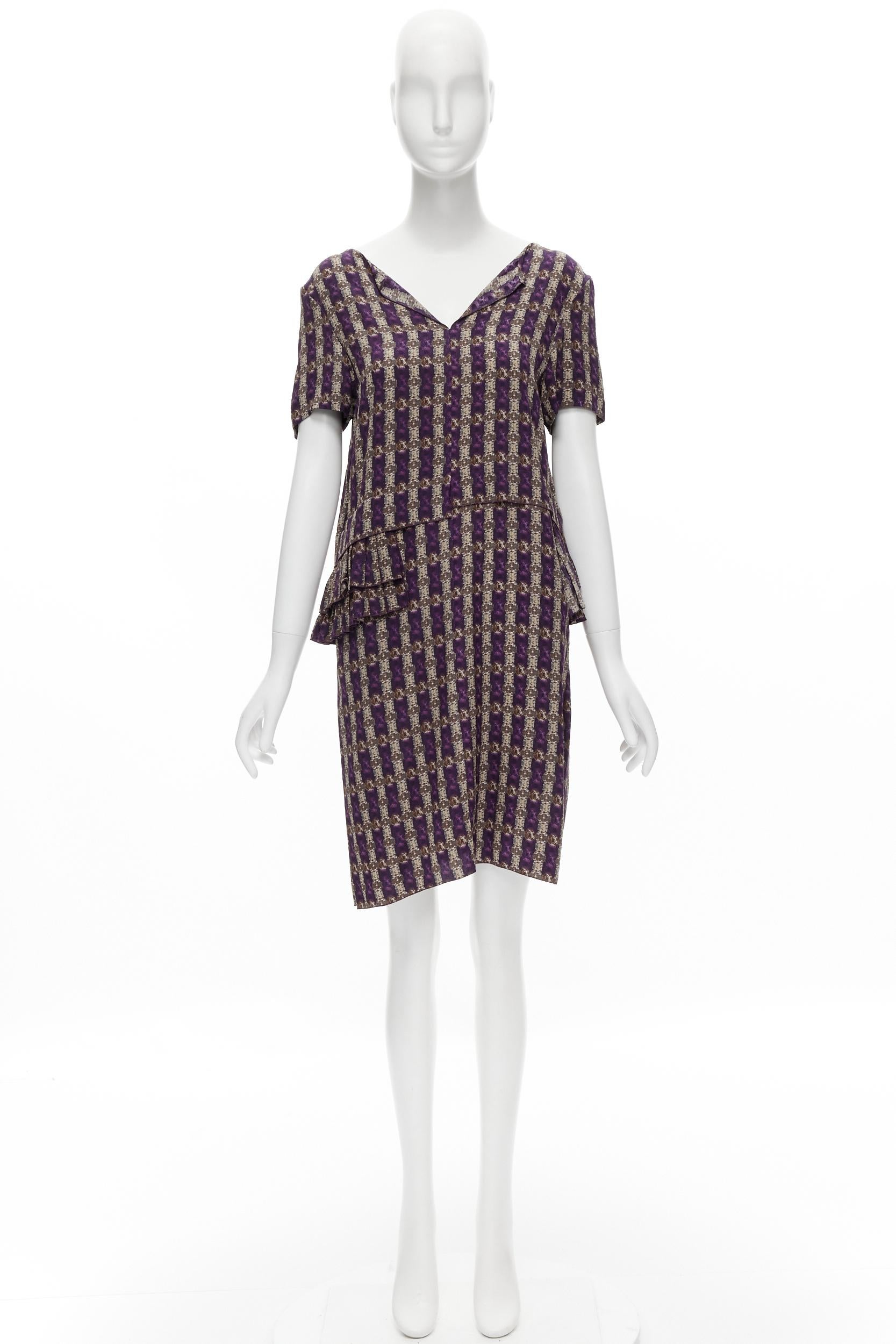 MARNI purple jewel print tier ruffle waist sheath dress IT38 XS For Sale 7