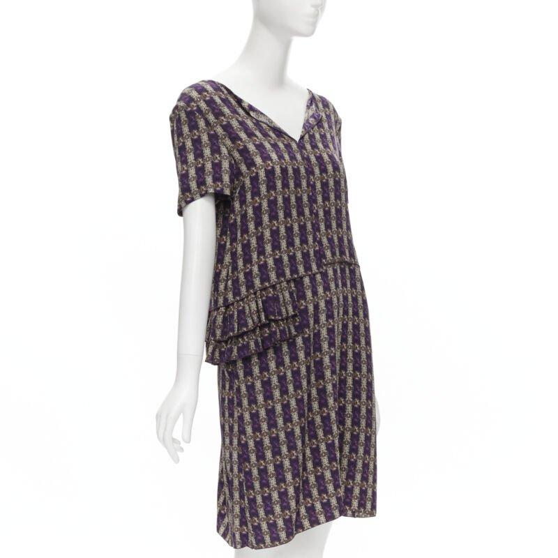 Gray MARNI purple jewel print tier ruffle waist sheath dress IT38 XS For Sale