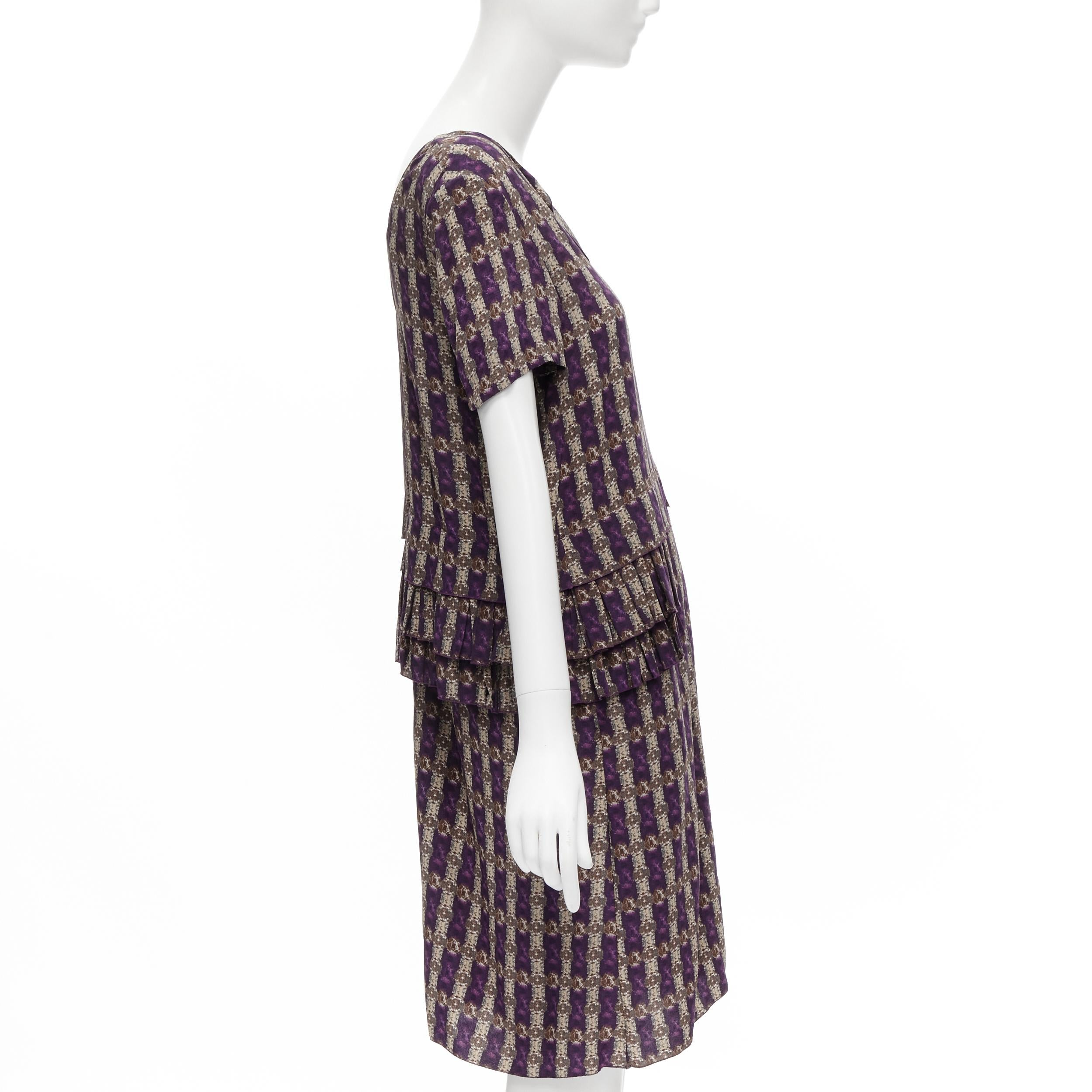 MARNI purple jewel print tier ruffle waist sheath dress IT38 XS In Excellent Condition For Sale In Hong Kong, NT