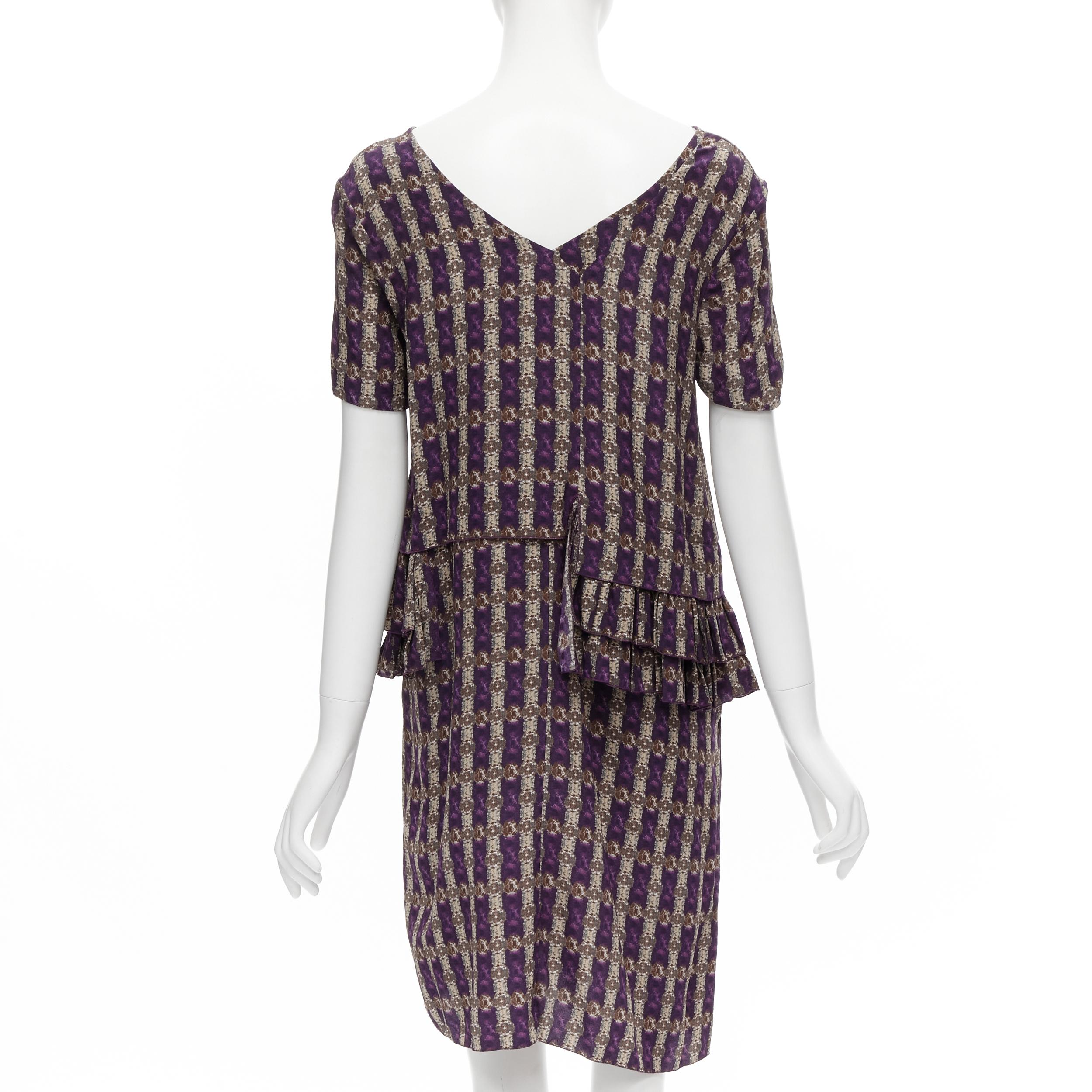Women's MARNI purple jewel print tier ruffle waist sheath dress IT38 XS For Sale