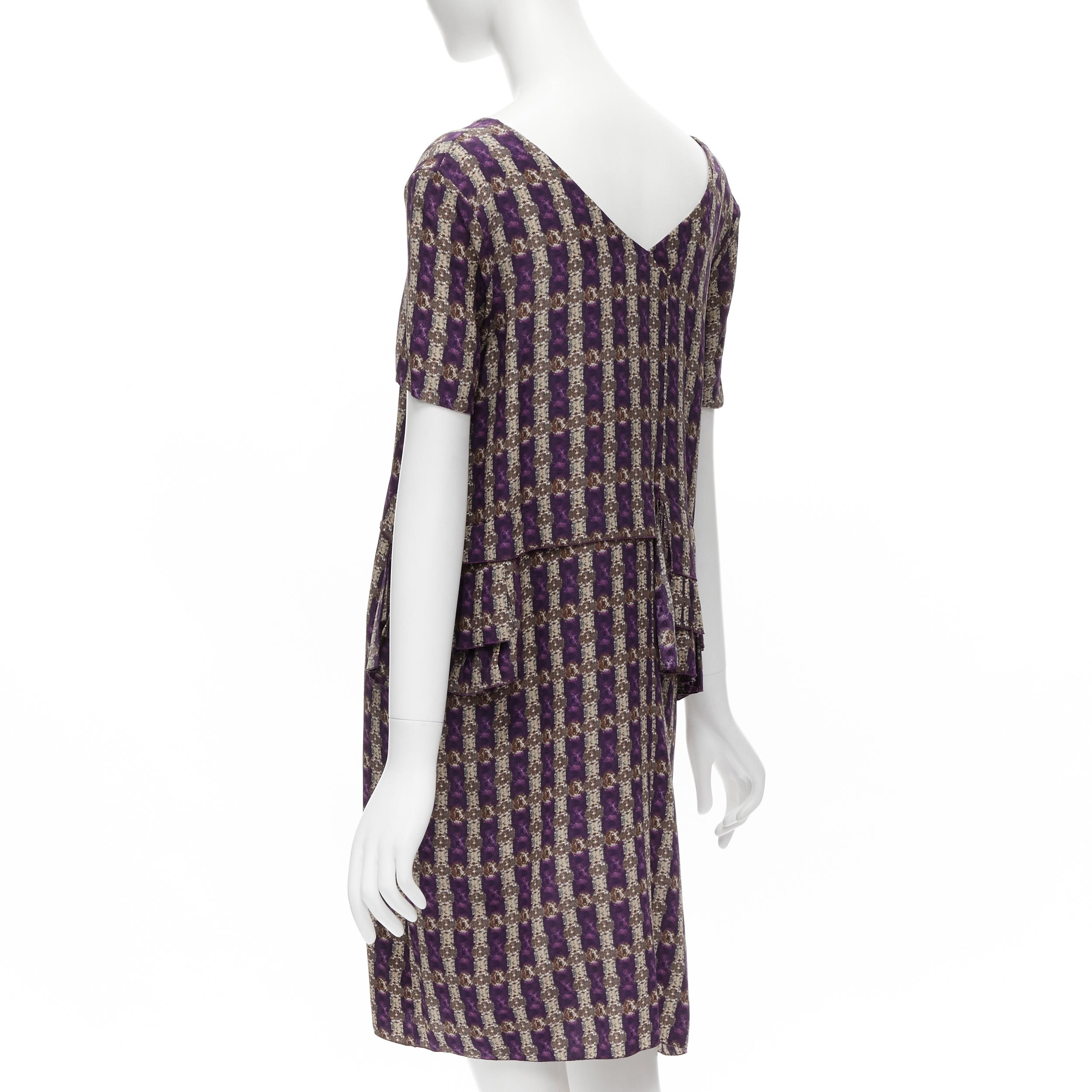MARNI purple jewel print tier ruffle waist sheath dress IT38 XS For Sale 1