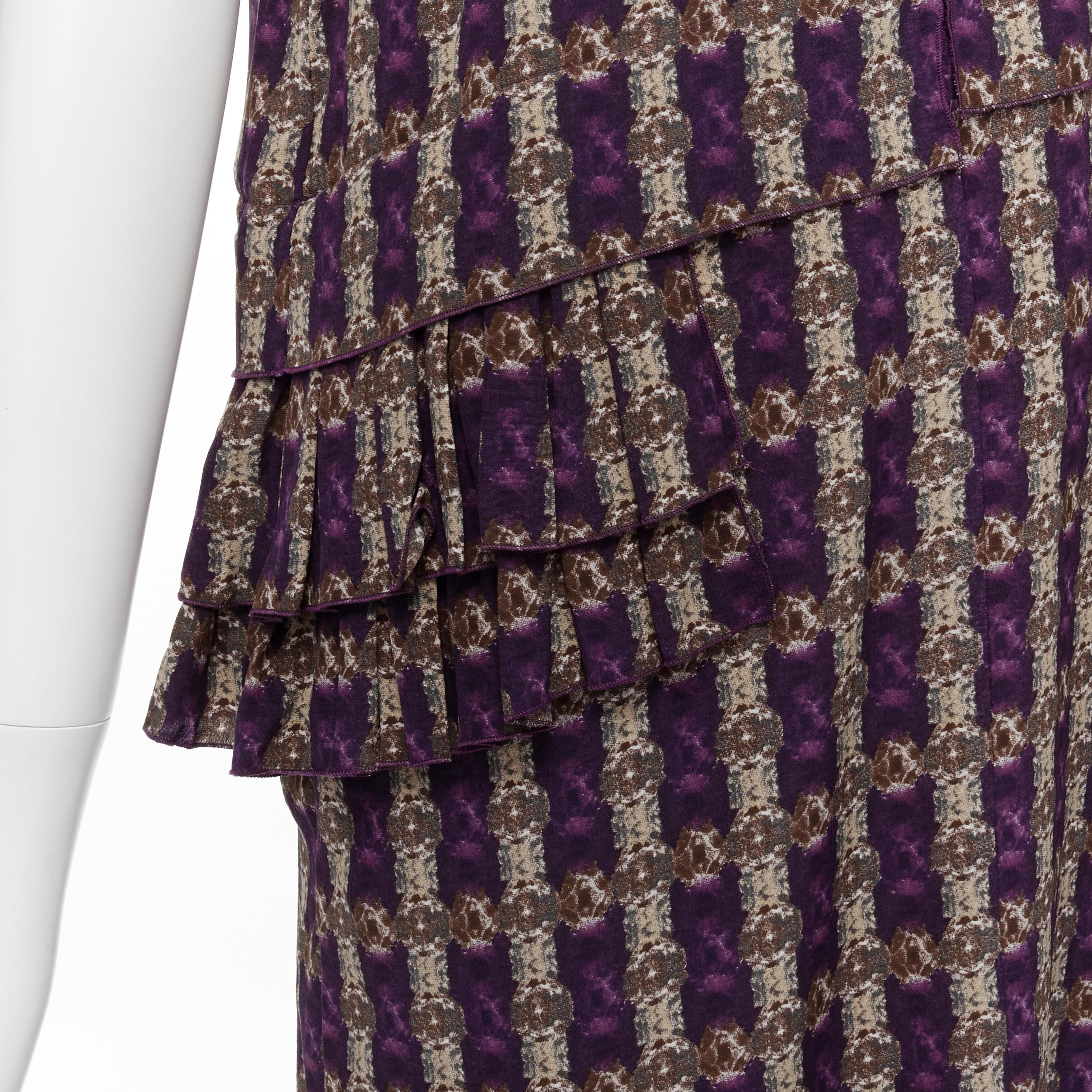 MARNI purple jewel print tier ruffle waist sheath dress IT38 XS For Sale 4