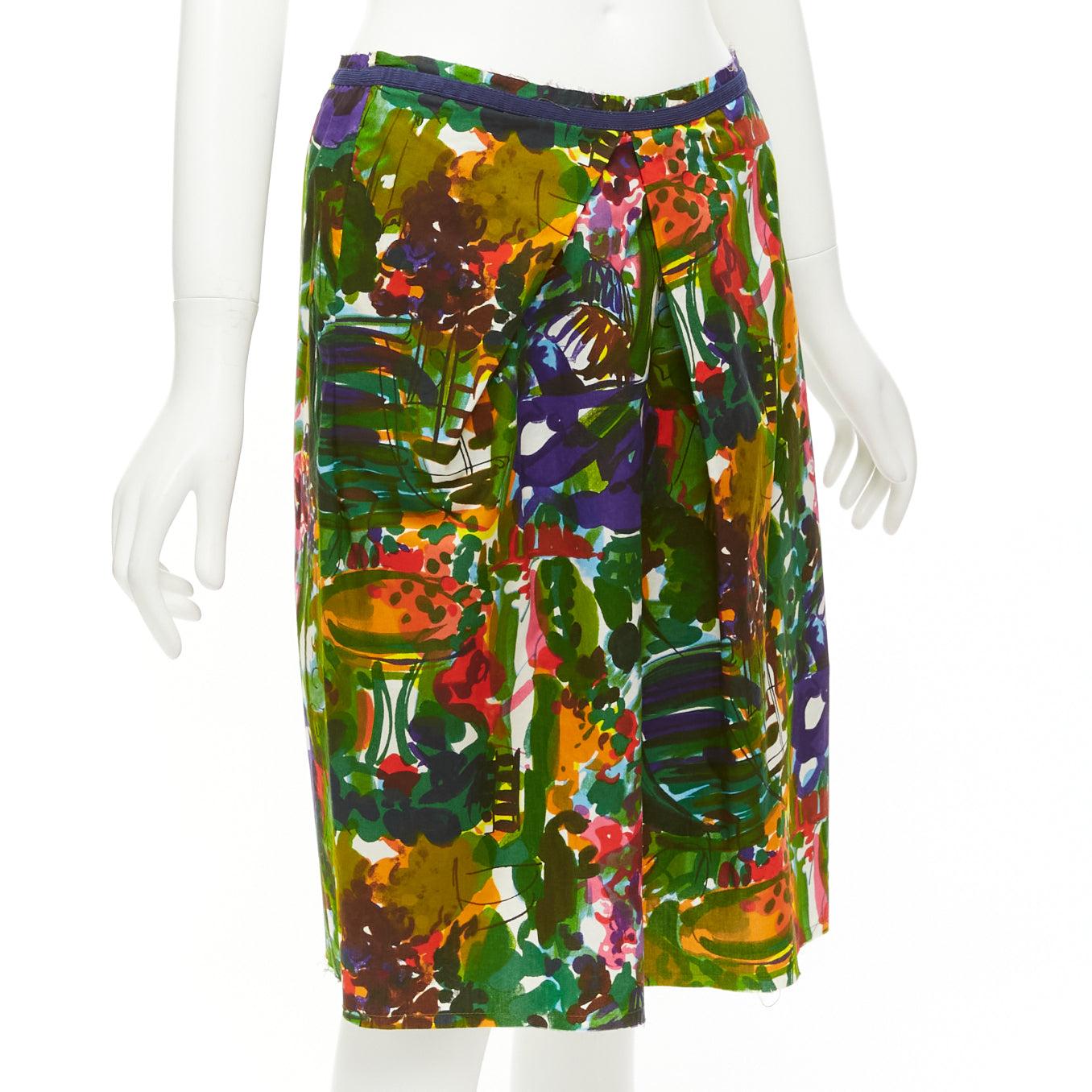 Brown MARNI purple multicolor floral cotton inverted pleat front knee skirt IT38 XS For Sale