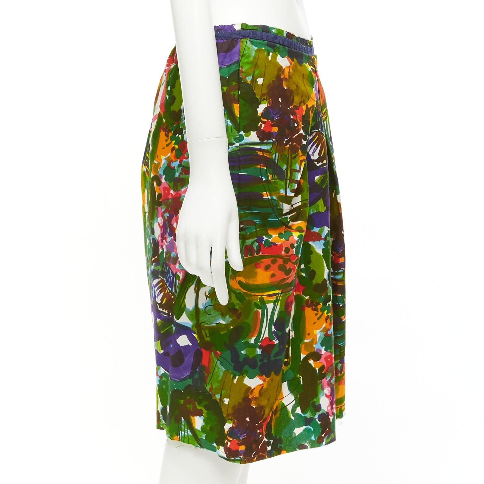 MARNI purple multicolor floral cotton inverted pleat front knee skirt IT38 XS In Excellent Condition For Sale In Hong Kong, NT