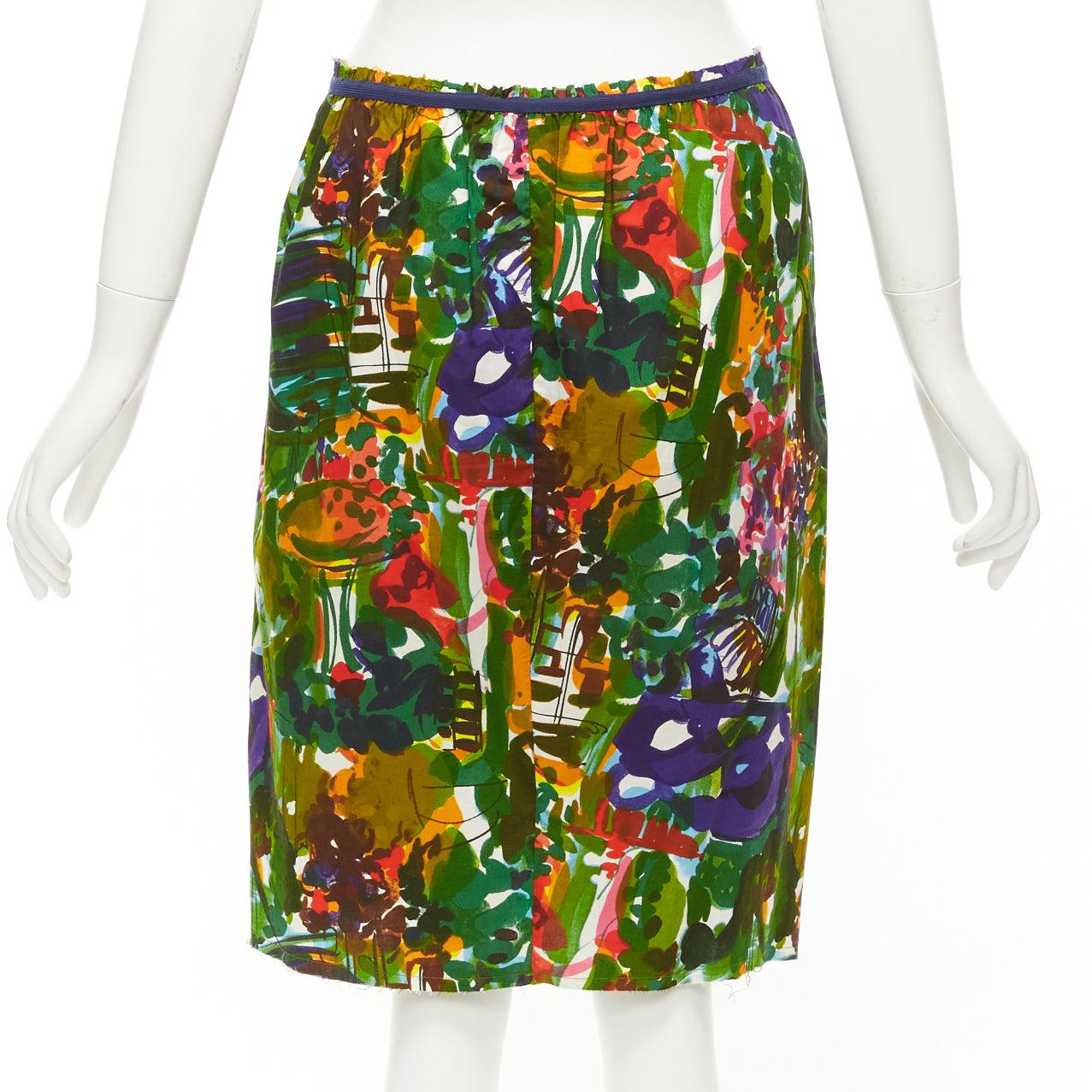 Women's MARNI purple multicolor floral cotton inverted pleat front knee skirt IT38 XS For Sale