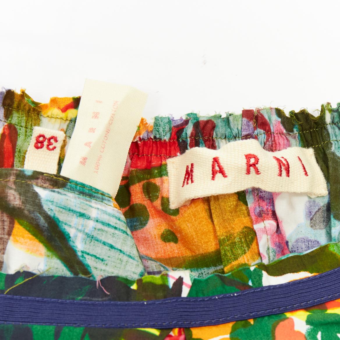 MARNI purple multicolor floral cotton inverted pleat front knee skirt IT38 XS For Sale 3